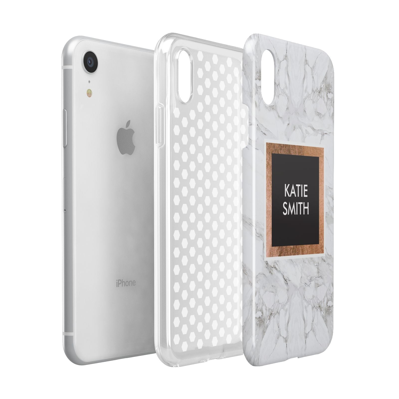 Personalised Marble Name Text Initials Apple iPhone XR White 3D Tough Case Expanded view