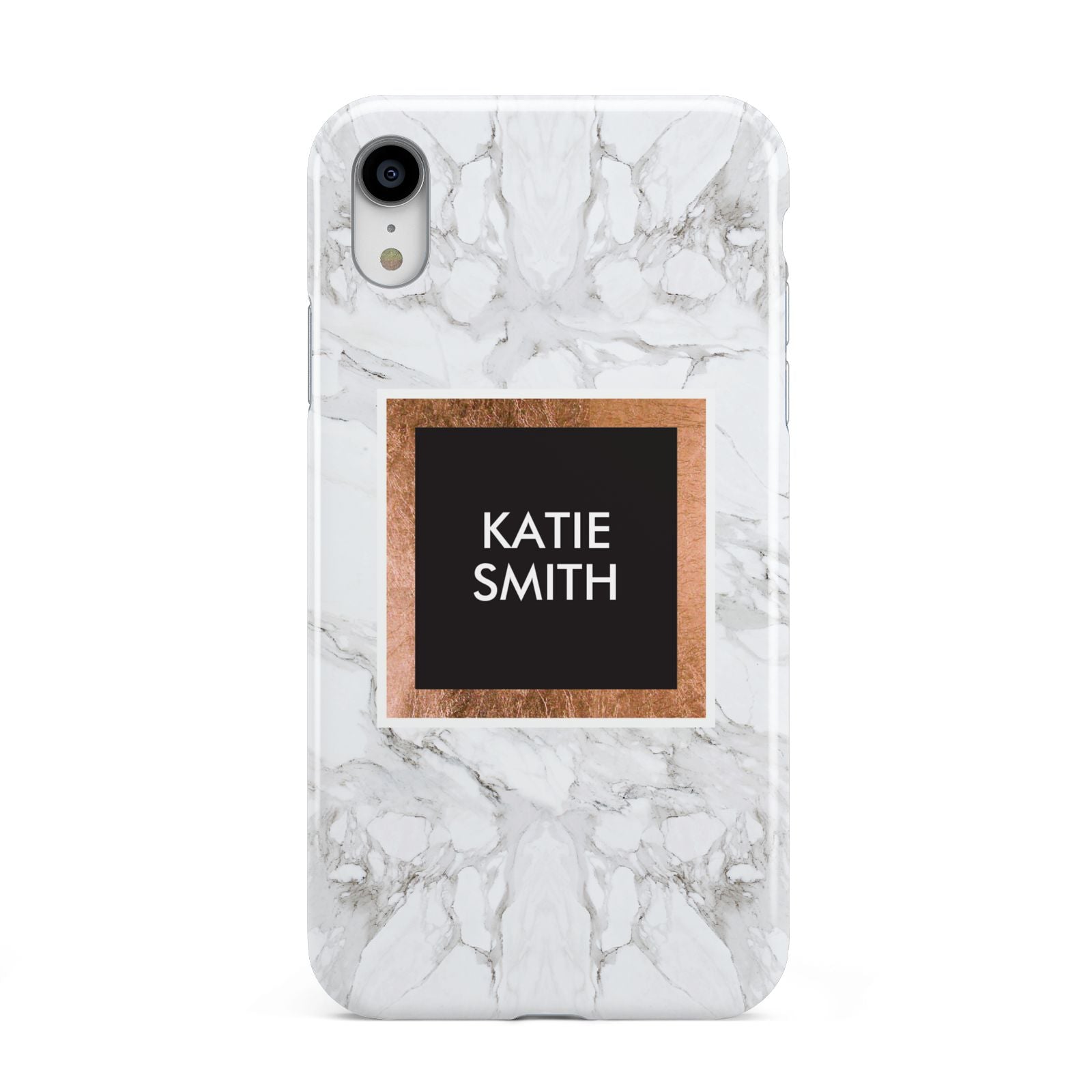 Personalised Marble Name Text Initials Apple iPhone XR White 3D Tough Case