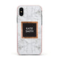 Personalised Marble Name Text Initials Apple iPhone Xs Impact Case Pink Edge on Black Phone