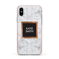 Personalised Marble Name Text Initials Apple iPhone Xs Impact Case Pink Edge on Silver Phone