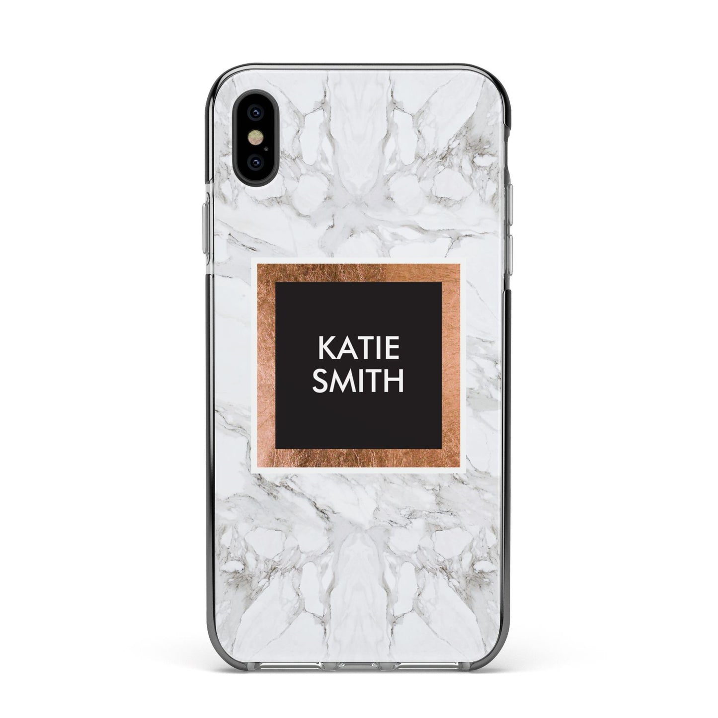Personalised Marble Name Text Initials Apple iPhone Xs Max Impact Case Black Edge on Black Phone