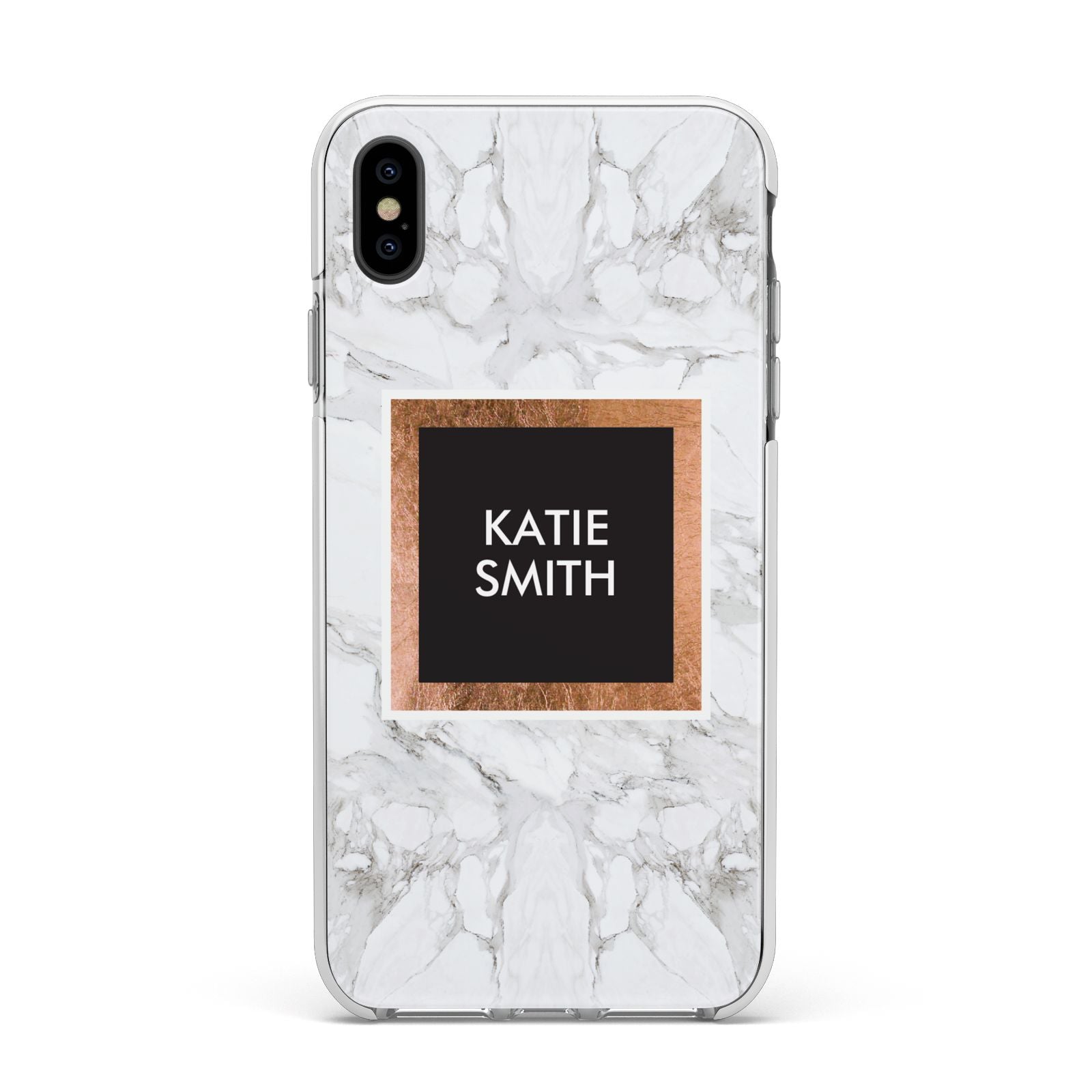 Personalised Marble Name Text Initials Apple iPhone Xs Max Impact Case White Edge on Black Phone