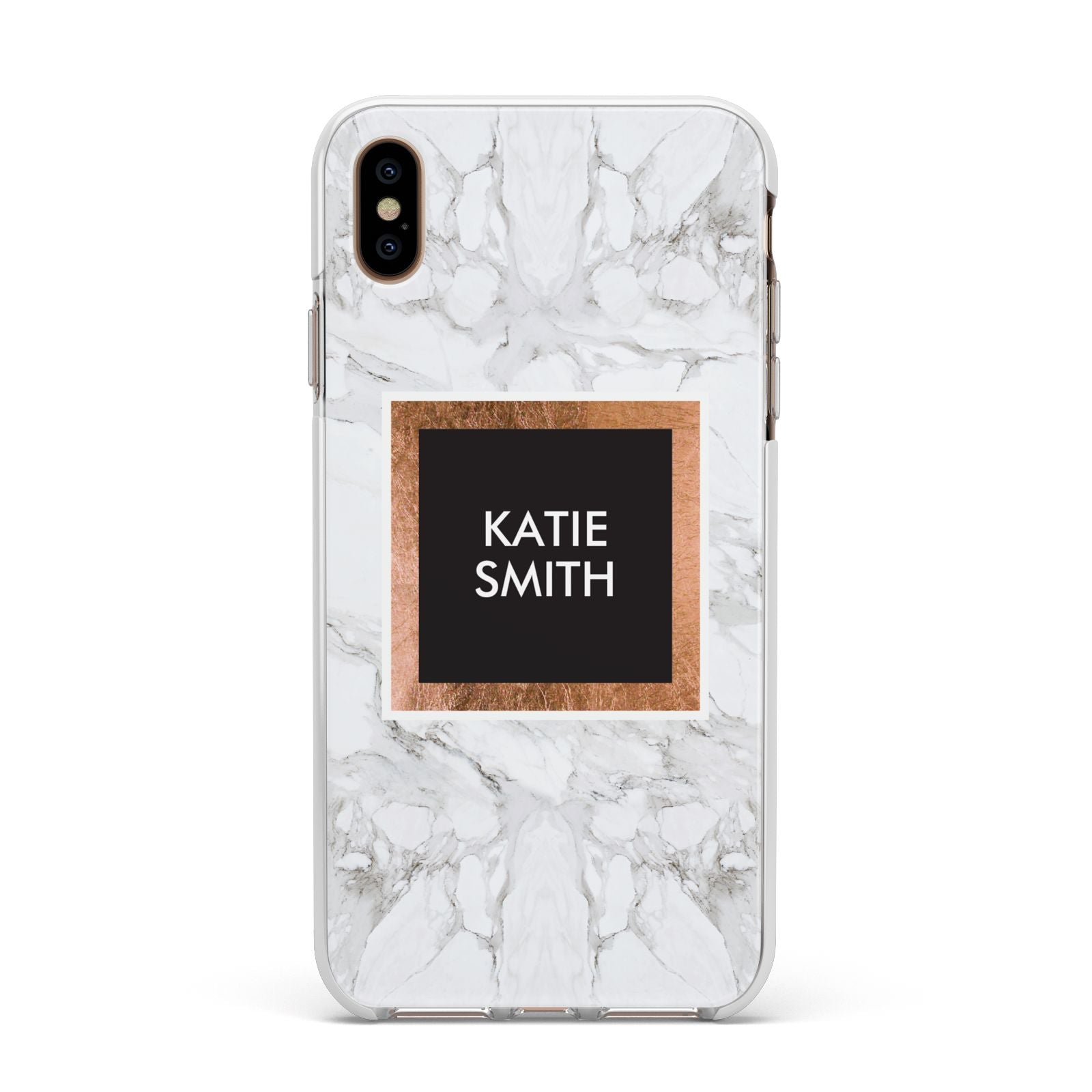 Personalised Marble Name Text Initials Apple iPhone Xs Max Impact Case White Edge on Gold Phone