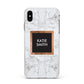 Personalised Marble Name Text Initials Apple iPhone Xs Max Impact Case White Edge on Silver Phone