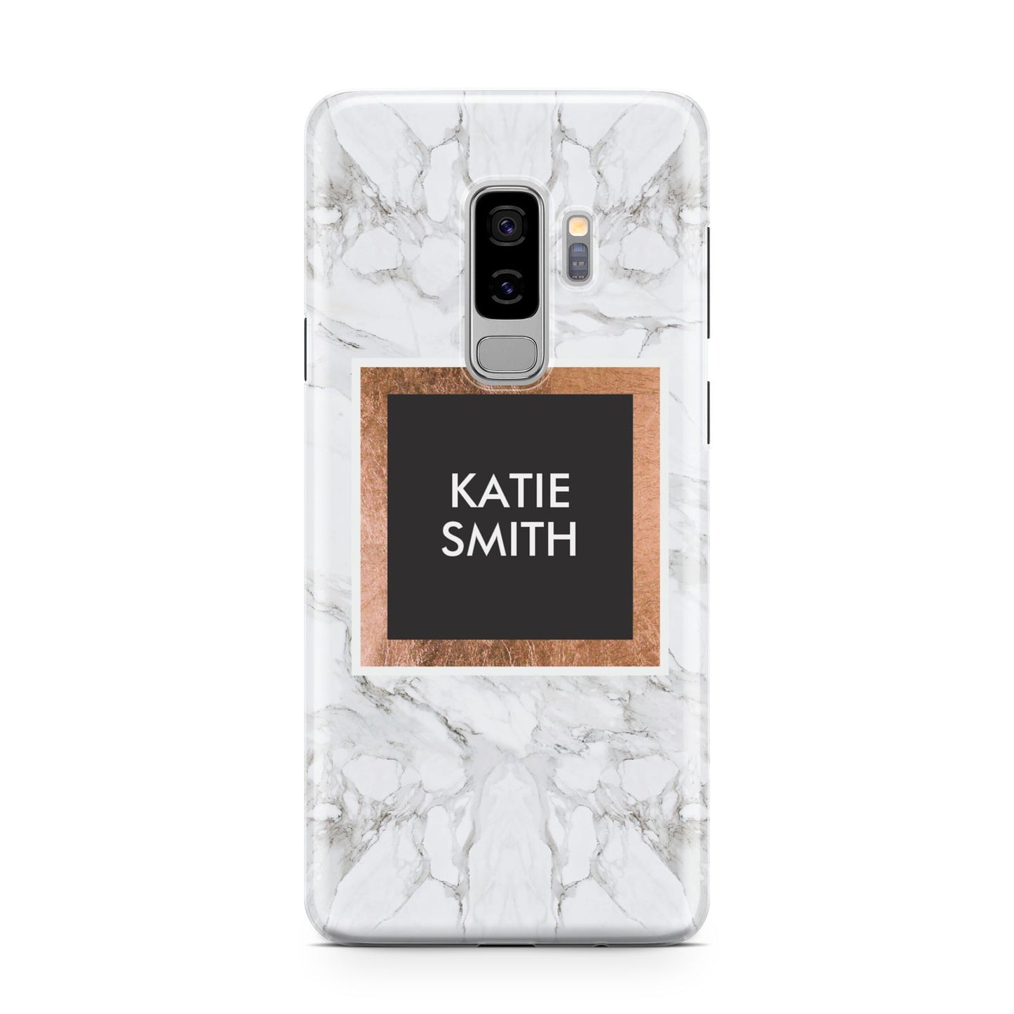 Personalised Marble Name Text Initials Samsung Galaxy S9 Plus Case on Silver phone