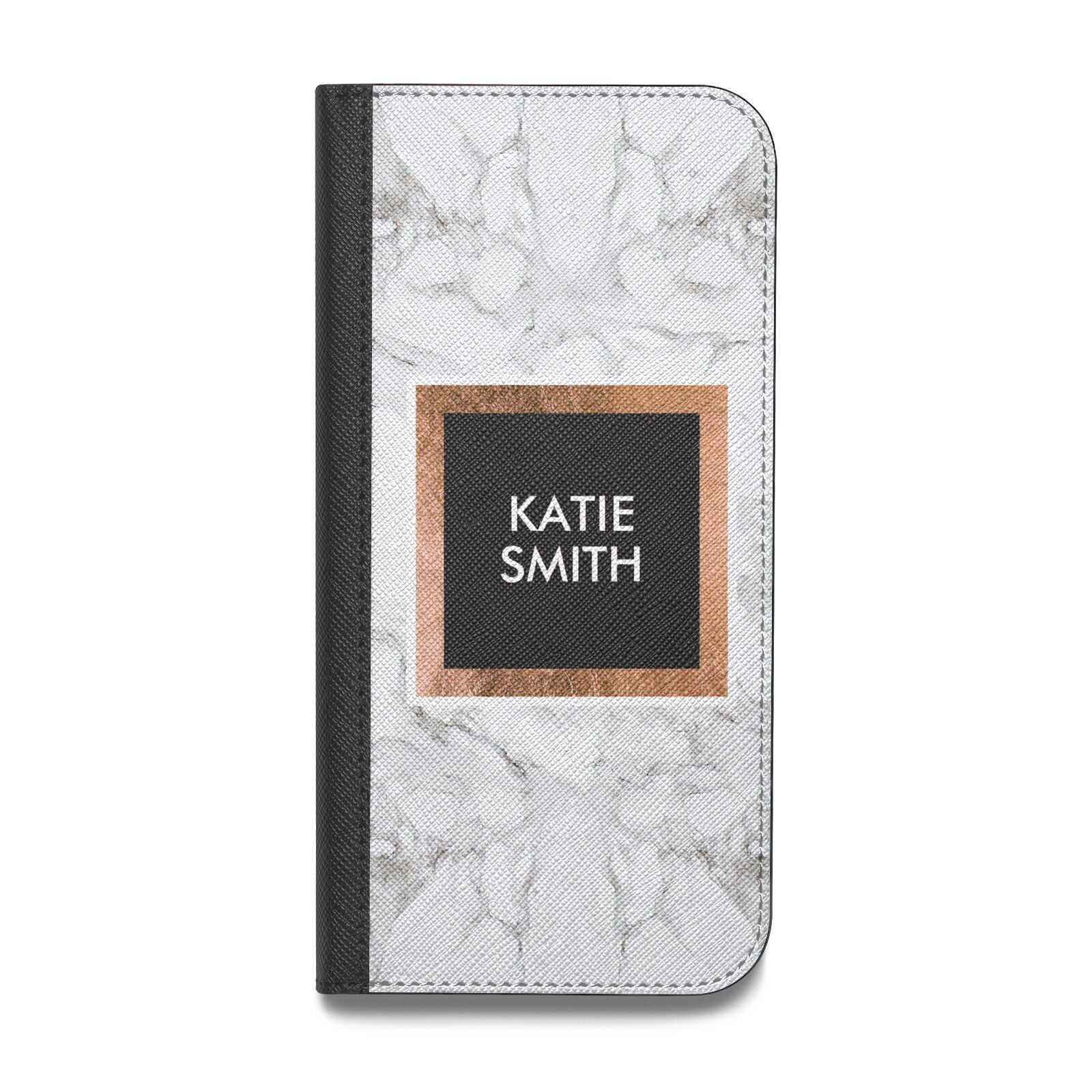 Personalised Marble Name Text Initials Vegan Leather Flip Samsung Case