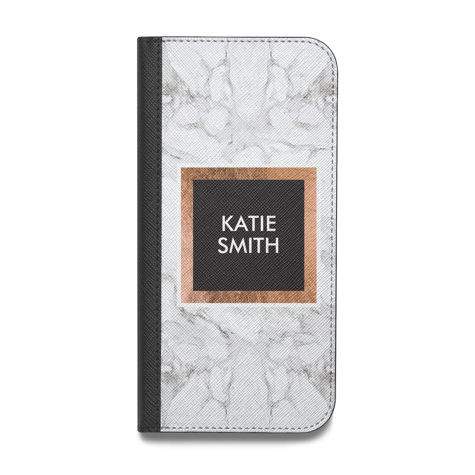 Personalised Marble Name Text Initials Vegan Leather Flip Samsung Case