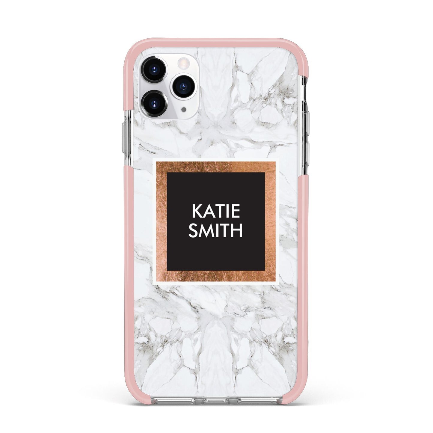 Personalised Marble Name Text Initials iPhone 11 Pro Max Impact Pink Edge Case