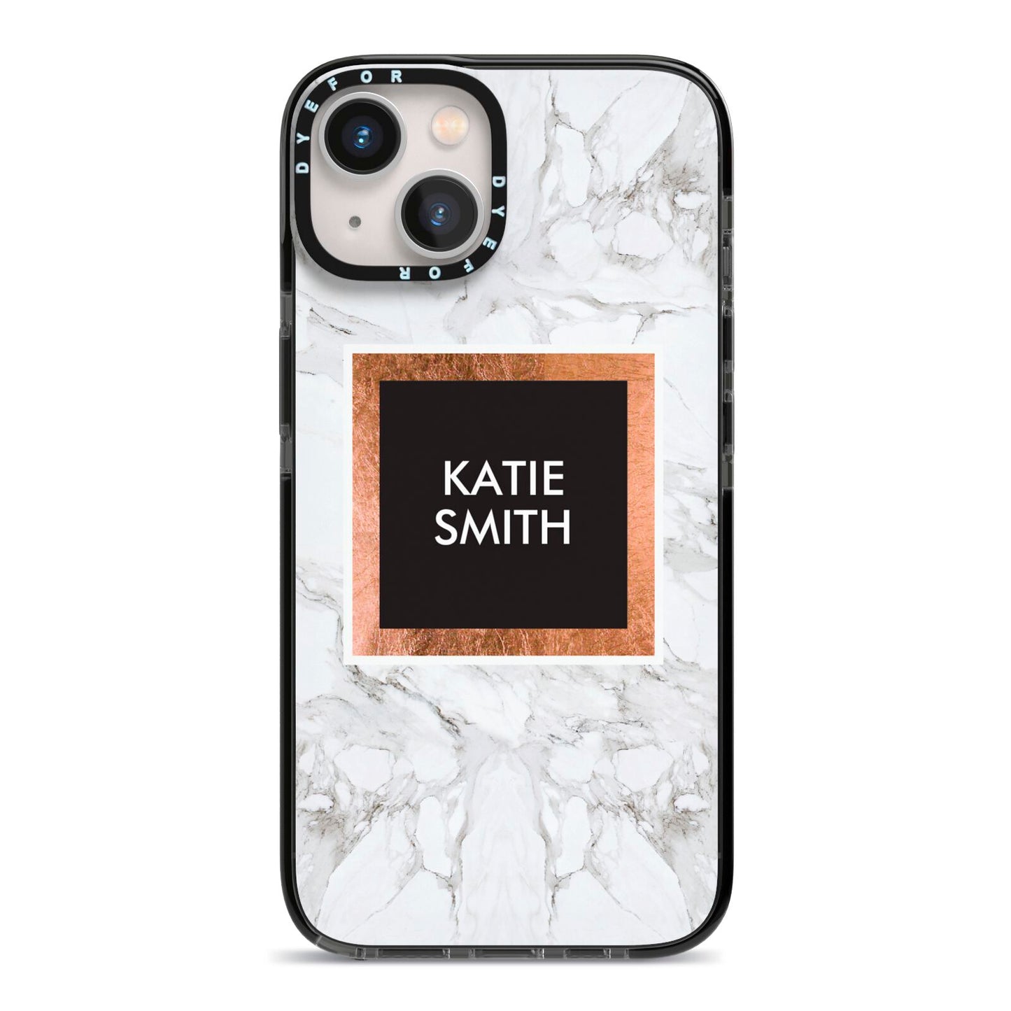 Personalised Marble Name Text Initials iPhone 13 Black Impact Case on Silver phone