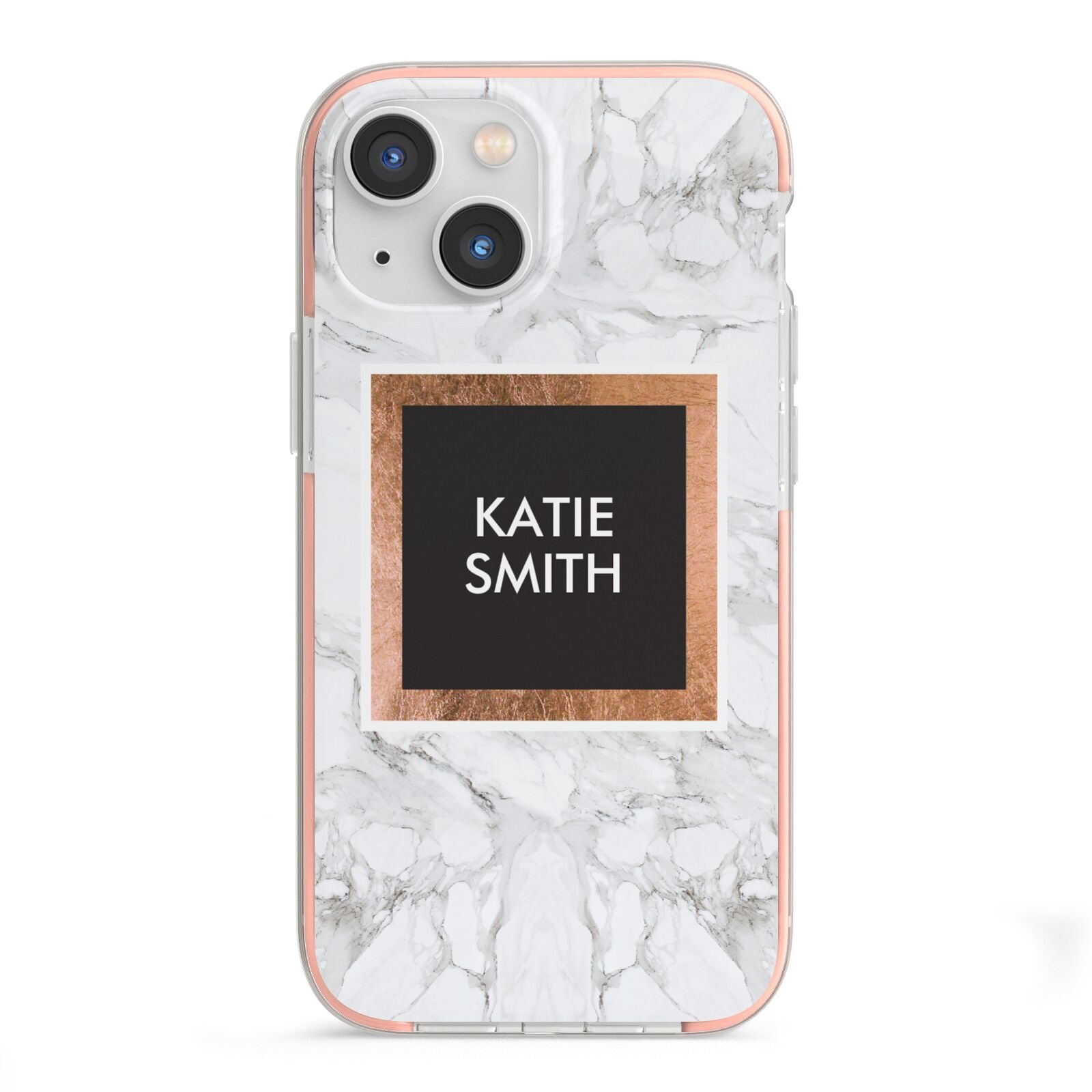 Personalised Marble Name Text Initials iPhone 13 Mini TPU Impact Case with Pink Edges