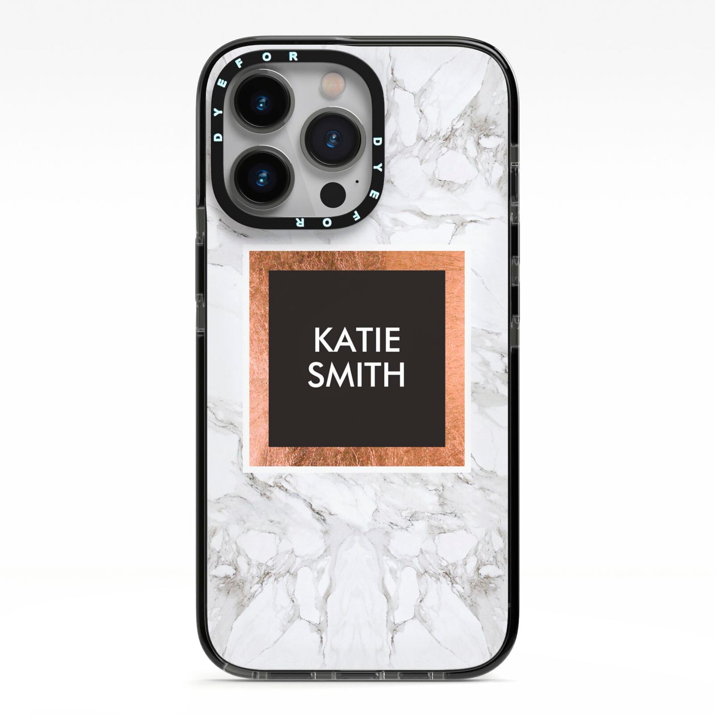 Personalised Marble Name Text Initials iPhone 13 Pro Black Impact Case on Silver phone
