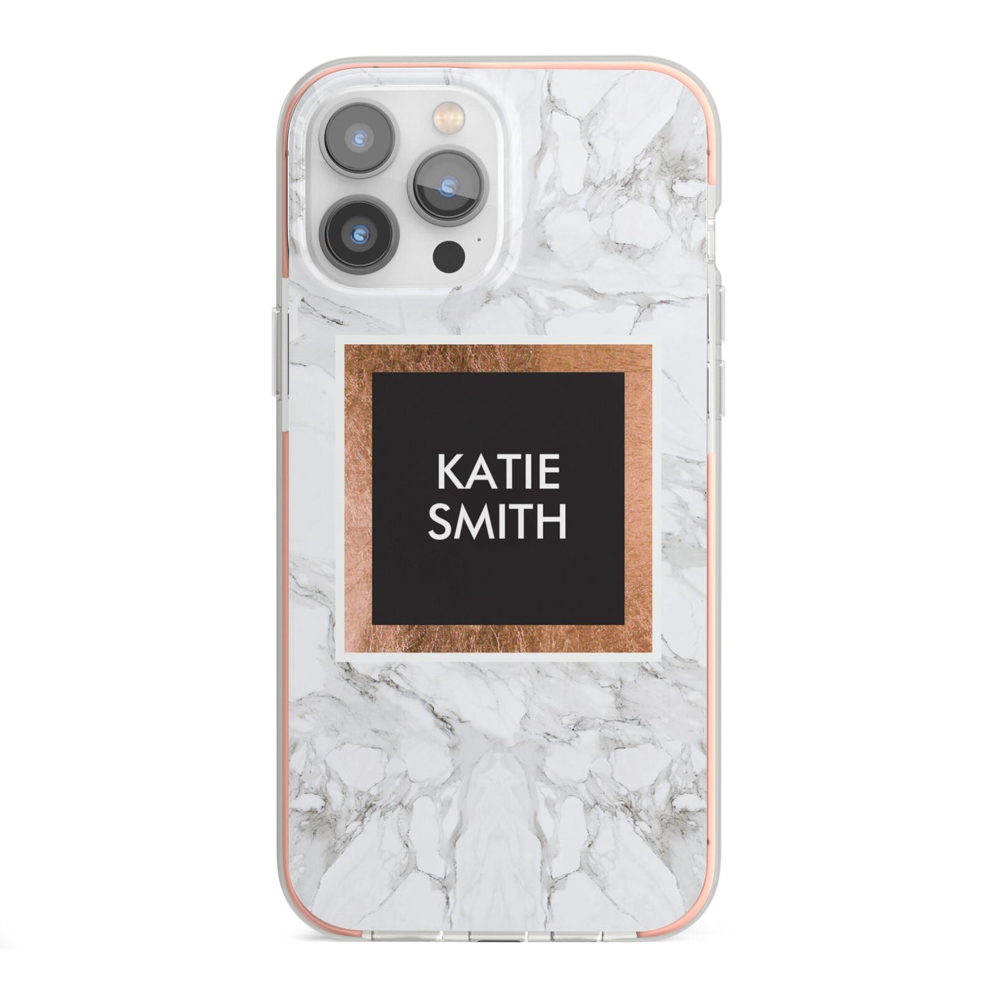 Personalised Marble Name Text Initials iPhone 13 Pro Max TPU Impact Case with Pink Edges