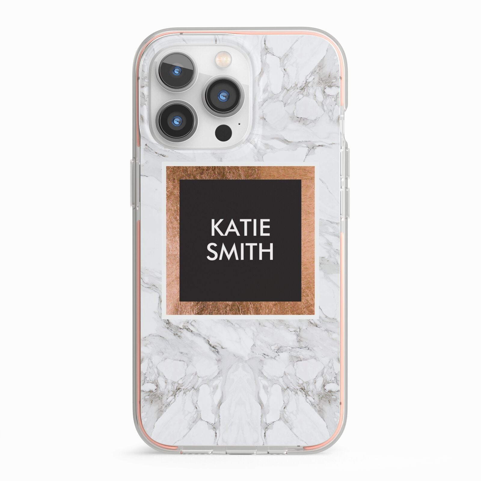 Personalised Marble Name Text Initials iPhone 13 Pro TPU Impact Case with Pink Edges