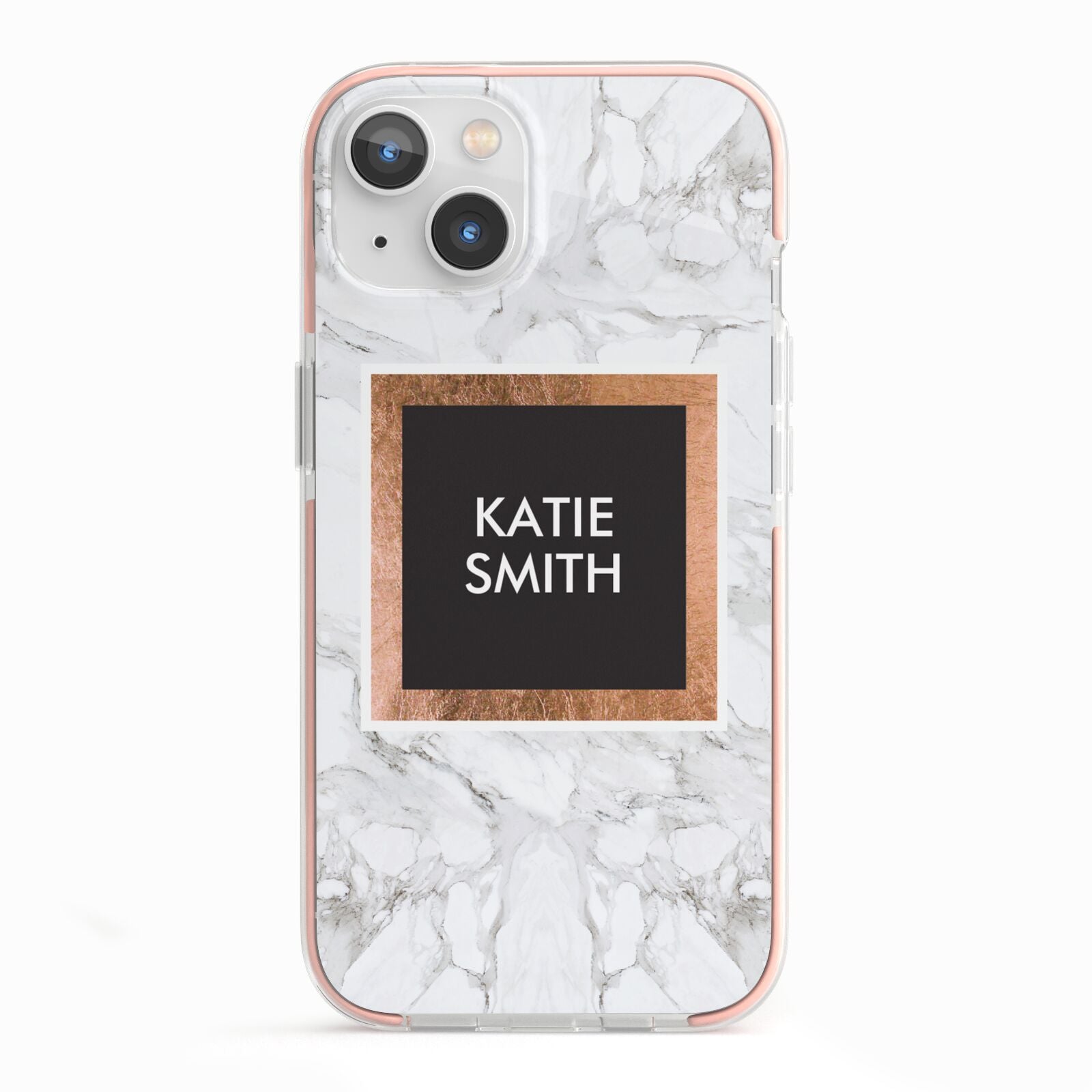 Personalised Marble Name Text Initials iPhone 13 TPU Impact Case with Pink Edges