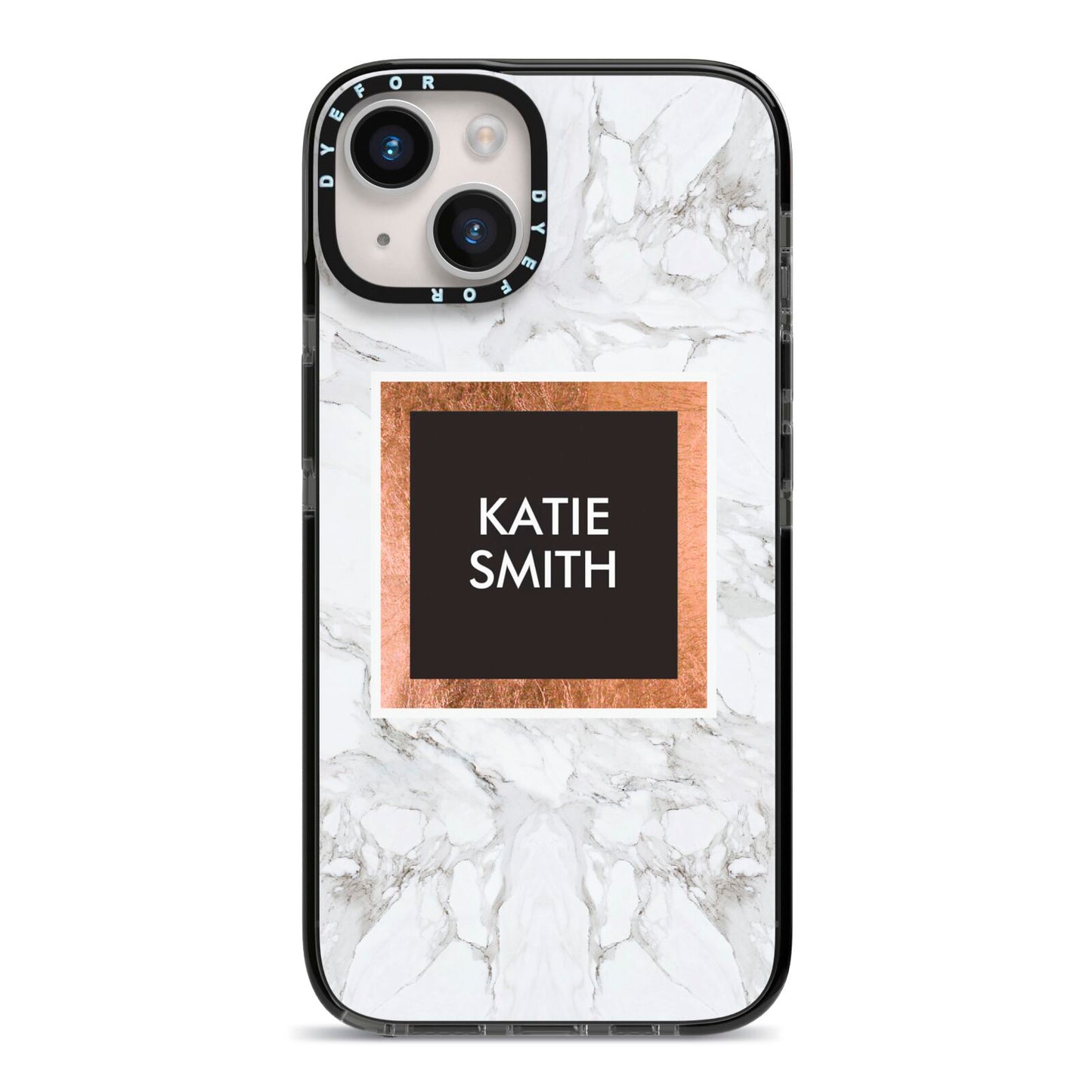 Personalised Marble Name Text Initials iPhone 14 Black Impact Case on Silver phone