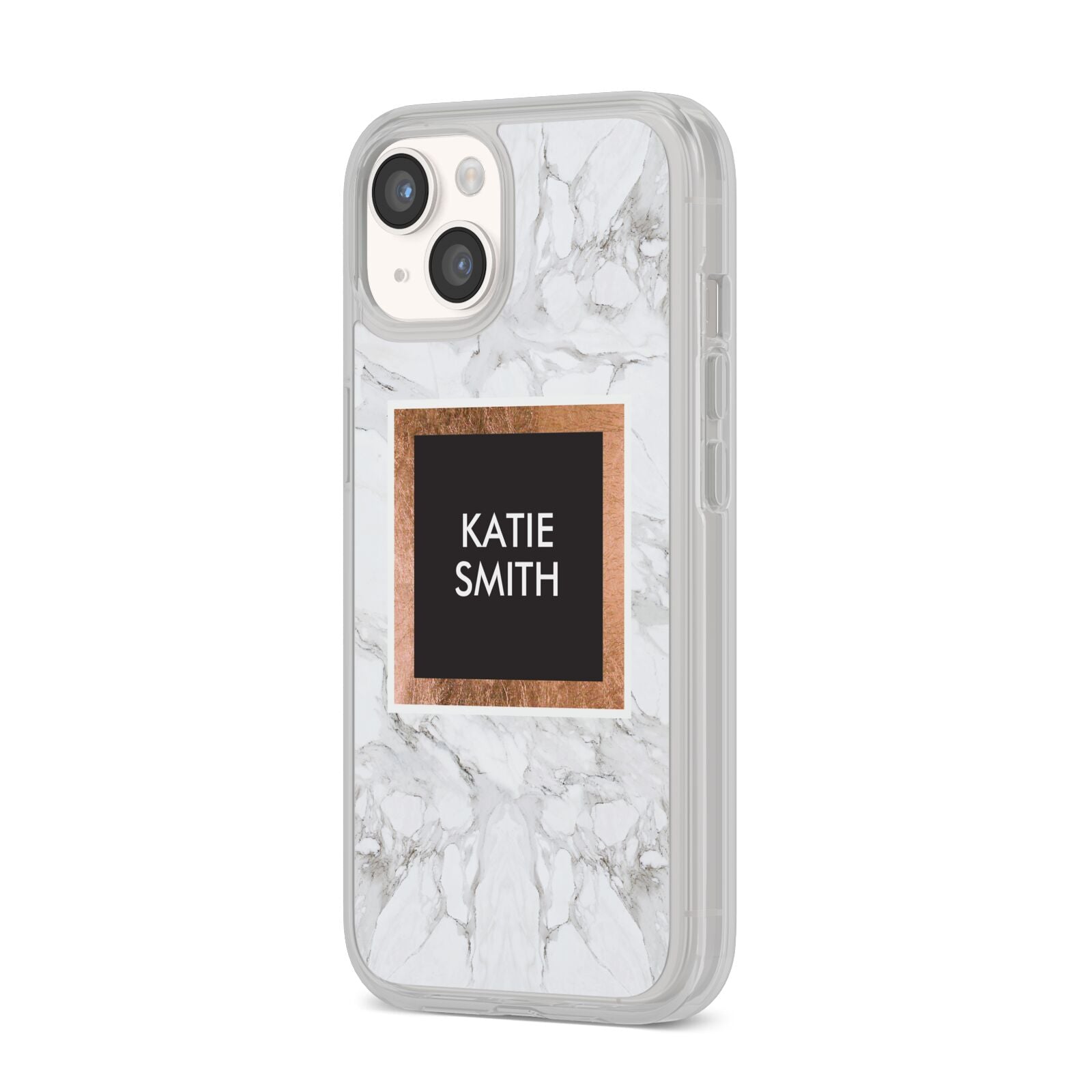 Personalised Marble Name Text Initials iPhone 14 Clear Tough Case Starlight Angled Image
