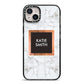 Personalised Marble Name Text Initials iPhone 14 Plus Black Impact Case on Silver phone