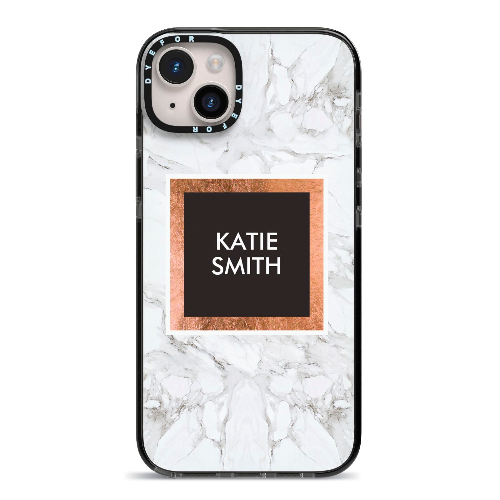 Personalised Marble Name Text Initials iPhone 14 Plus Black Impact Case on Silver phone
