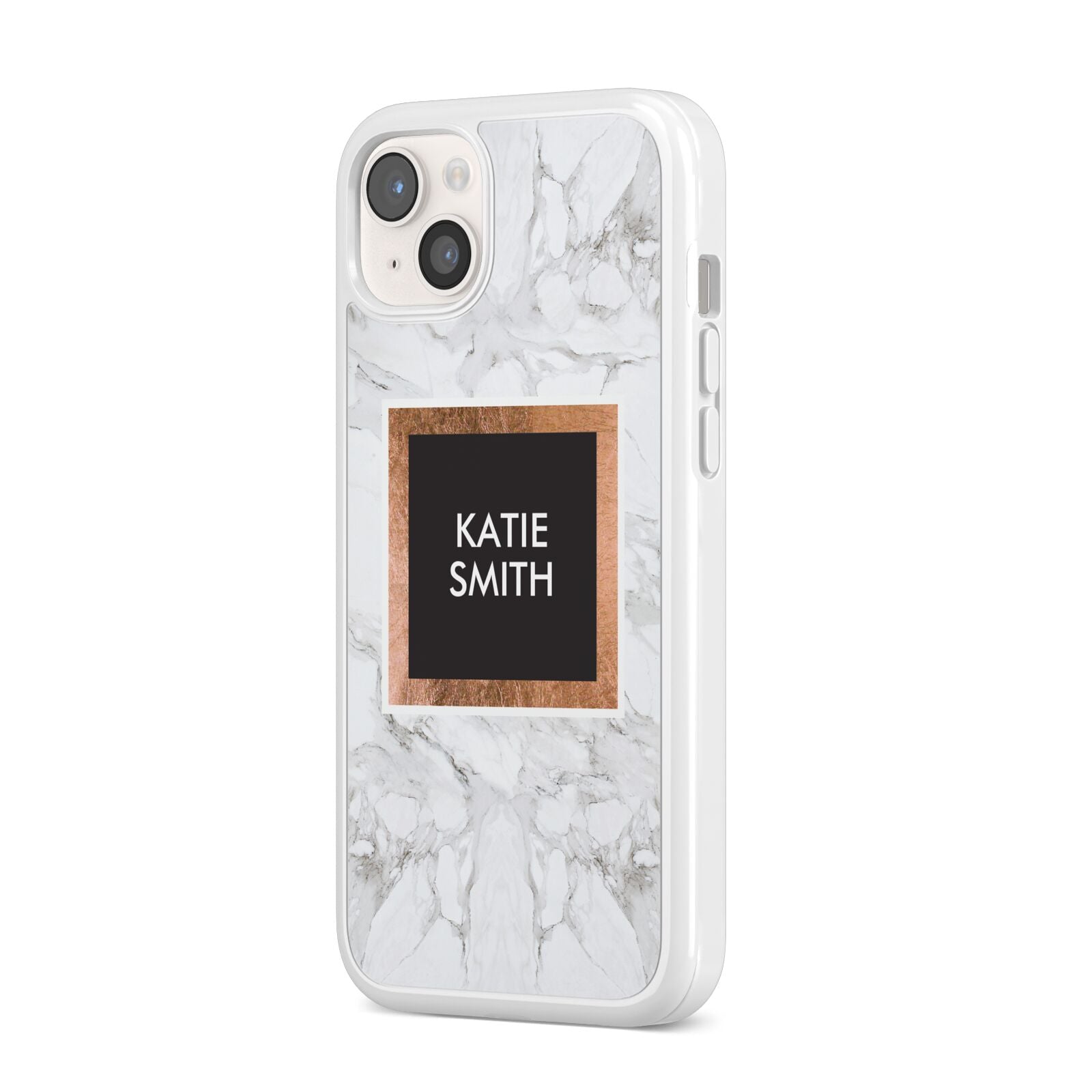 Personalised Marble Name Text Initials iPhone 14 Plus Clear Tough Case Starlight Angled Image