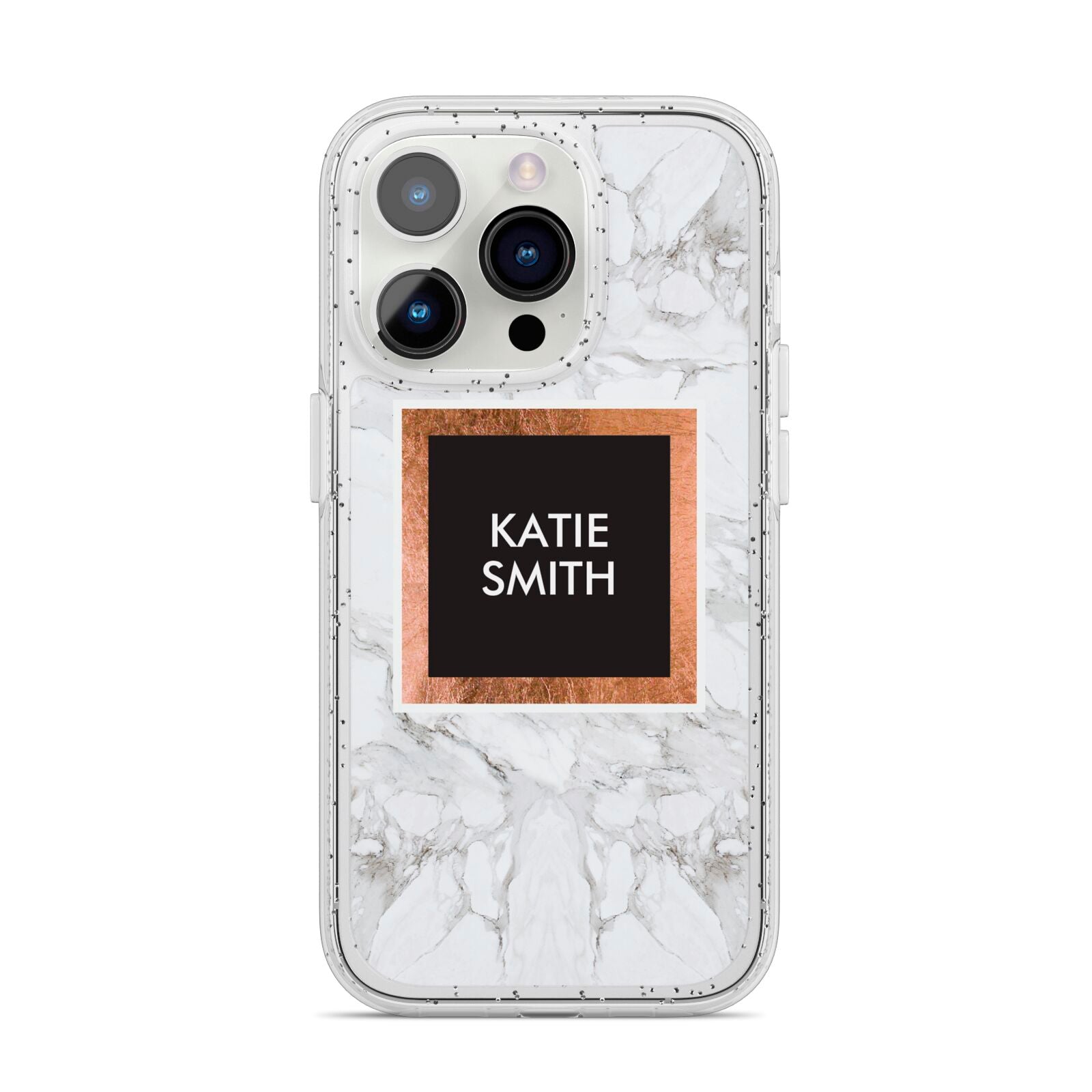 Personalised Marble Name Text Initials iPhone 14 Pro Glitter Tough Case Silver