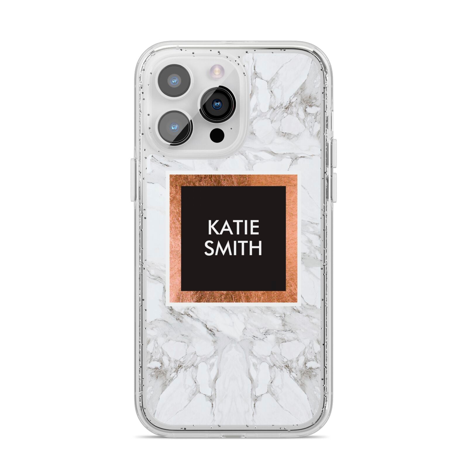 Personalised Marble Name Text Initials iPhone 14 Pro Max Glitter Tough Case Silver