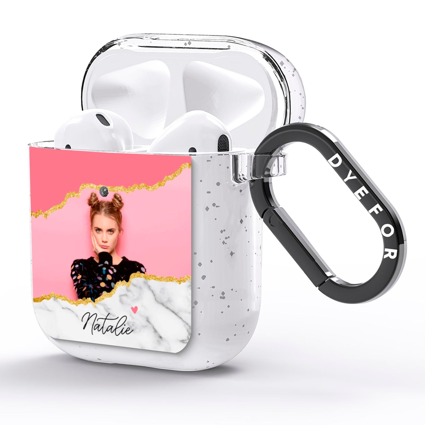 Personalised Marble Photo AirPods Glitter Case Side Image