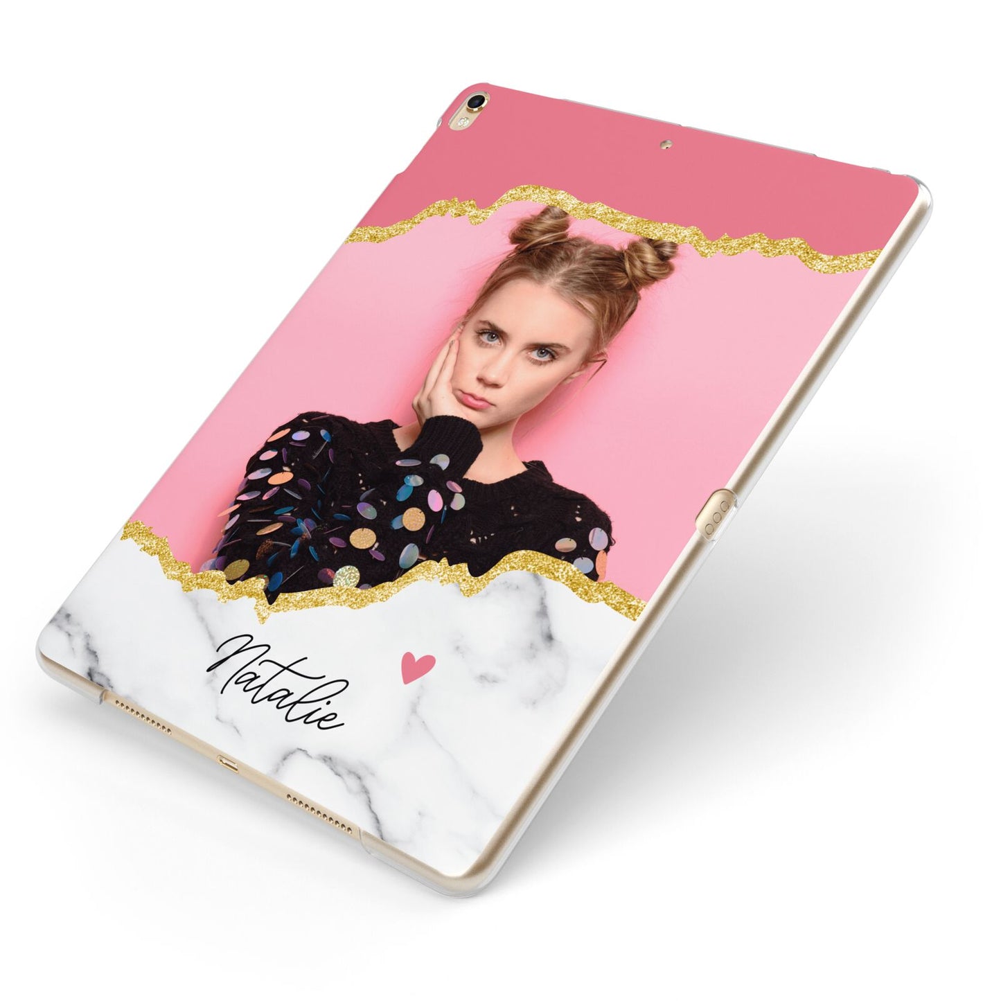 Personalised Marble Photo Apple iPad Case on Gold iPad Side View