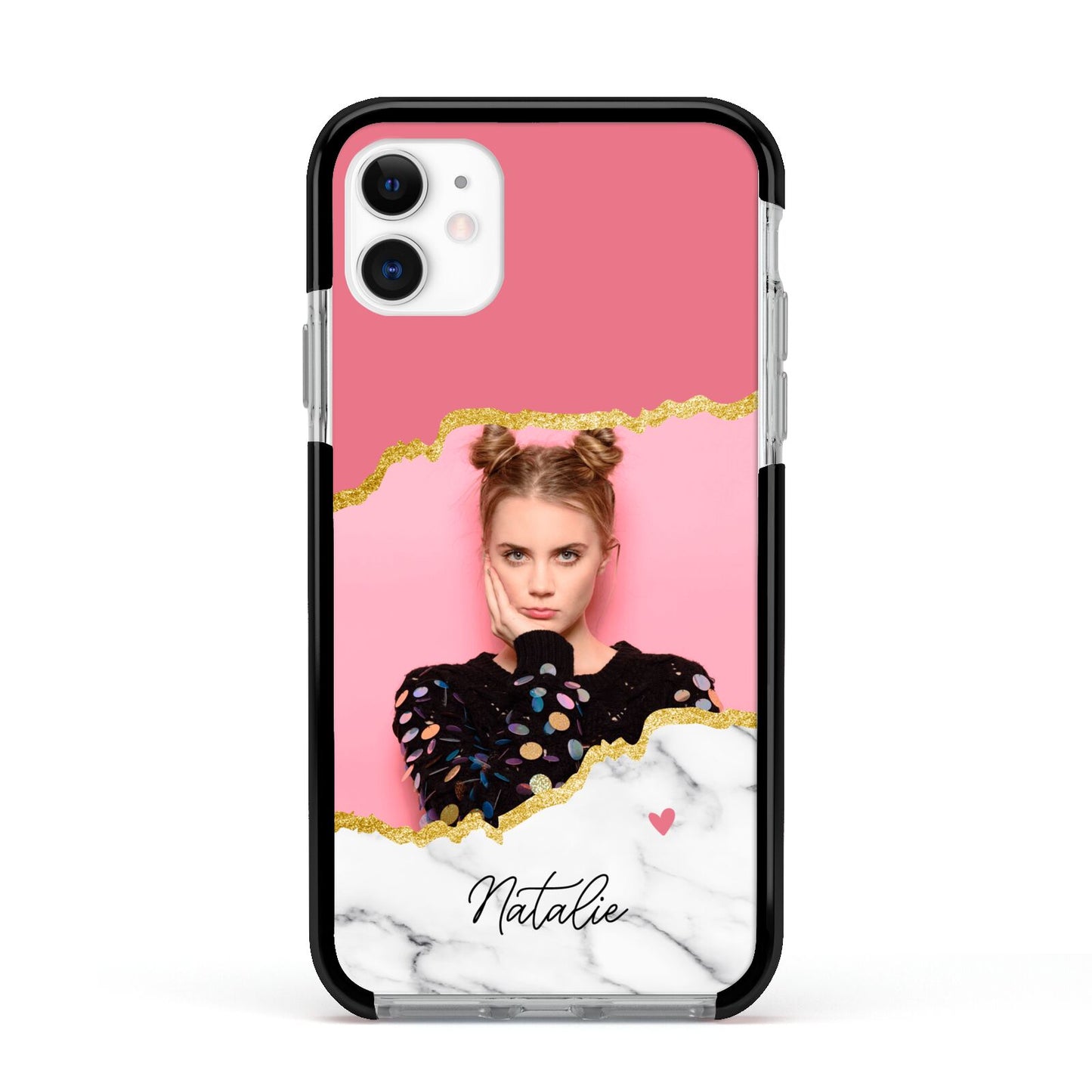 Personalised Marble Photo Apple iPhone 11 in White with Black Impact Case