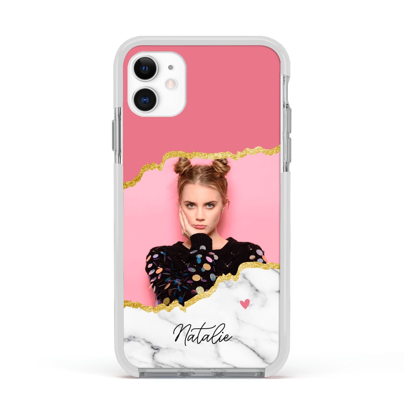 Personalised Marble Photo Apple iPhone 11 in White with White Impact Case