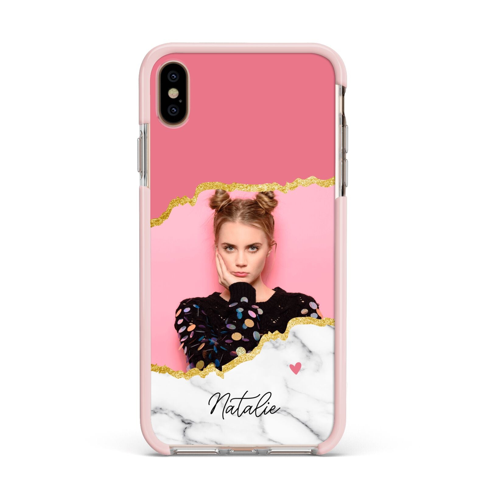 Personalised Marble Photo Apple iPhone Xs Max Impact Case Pink Edge on Gold Phone