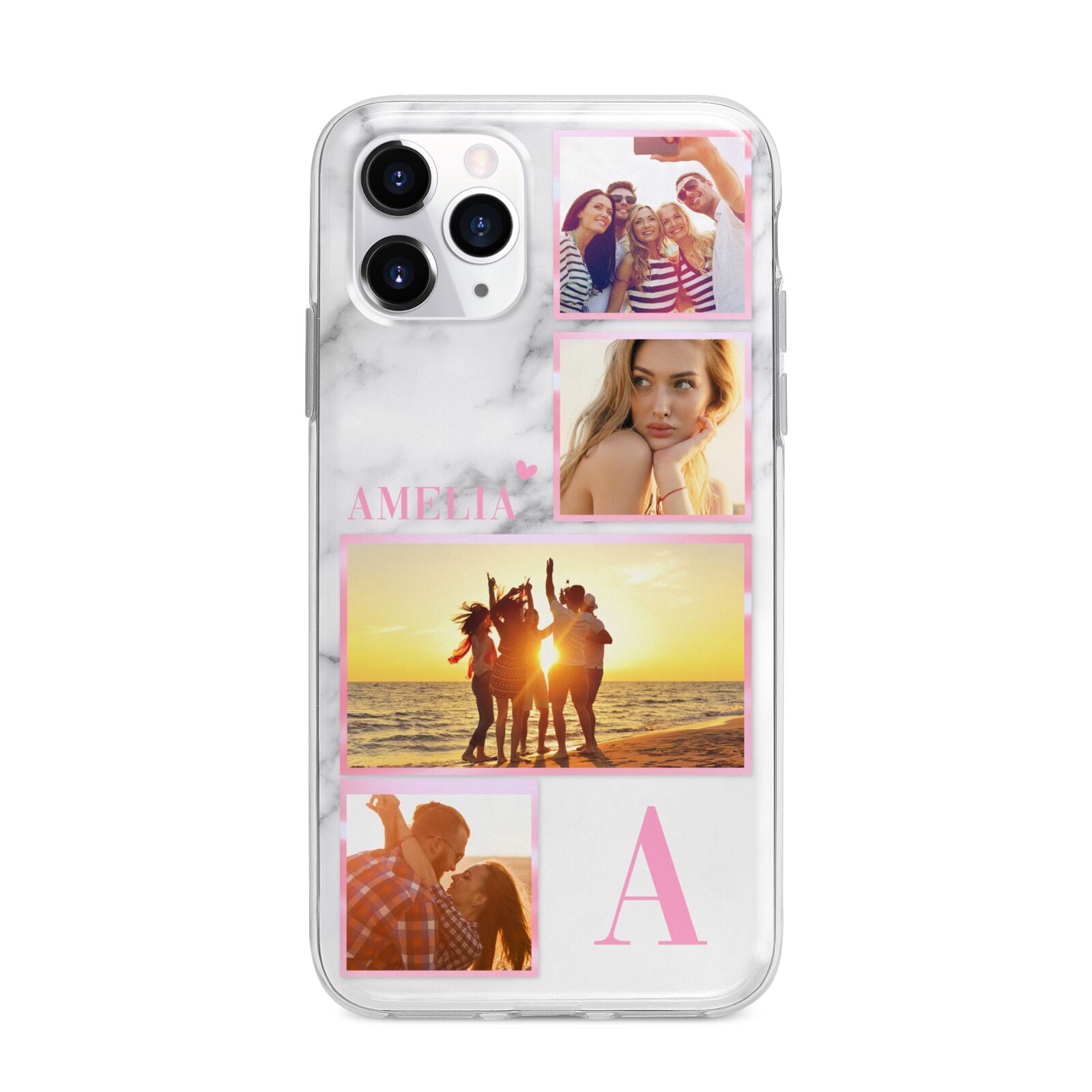 Personalised Marble Photo Collage Apple iPhone 11 Pro Max in Silver with Bumper Case
