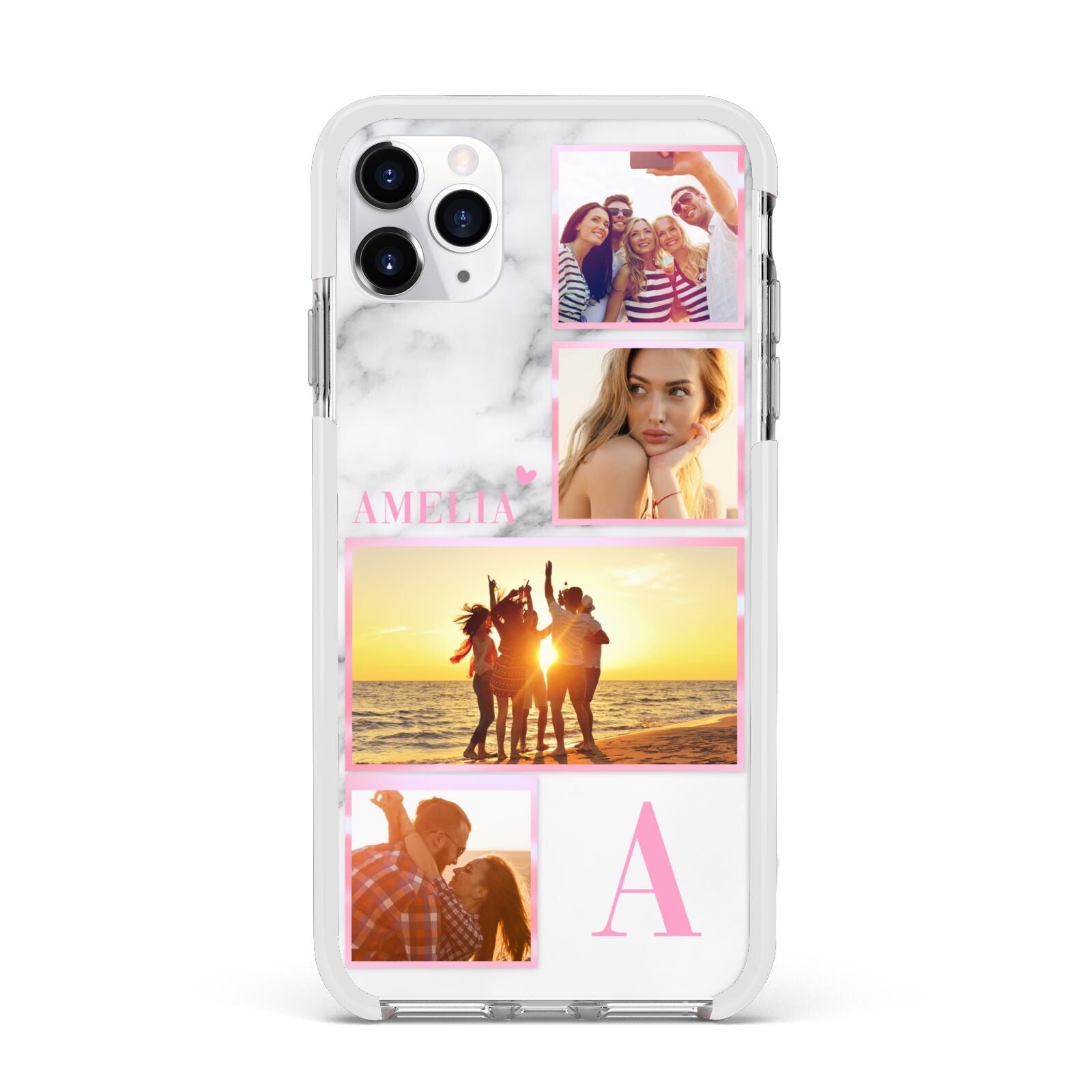 Personalised Marble Photo Collage Apple iPhone 11 Pro Max in Silver with White Impact Case
