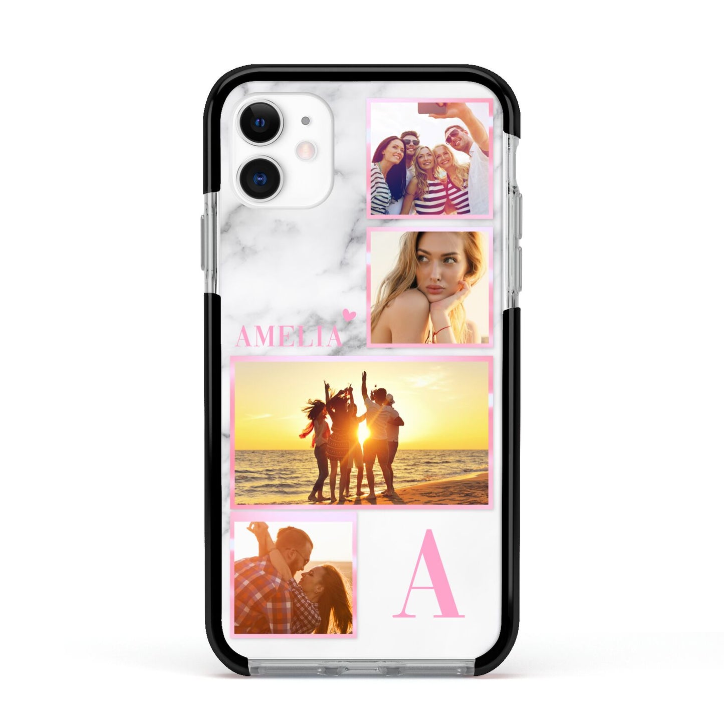 Personalised Marble Photo Collage Apple iPhone 11 in White with Black Impact Case