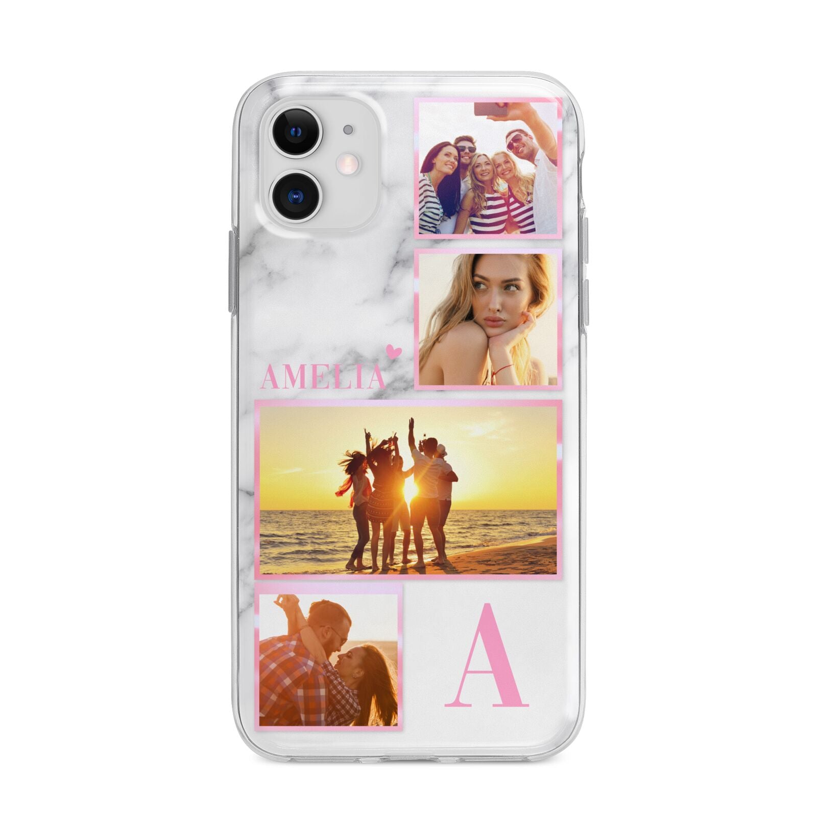 Personalised Marble Photo Collage Apple iPhone 11 in White with Bumper Case