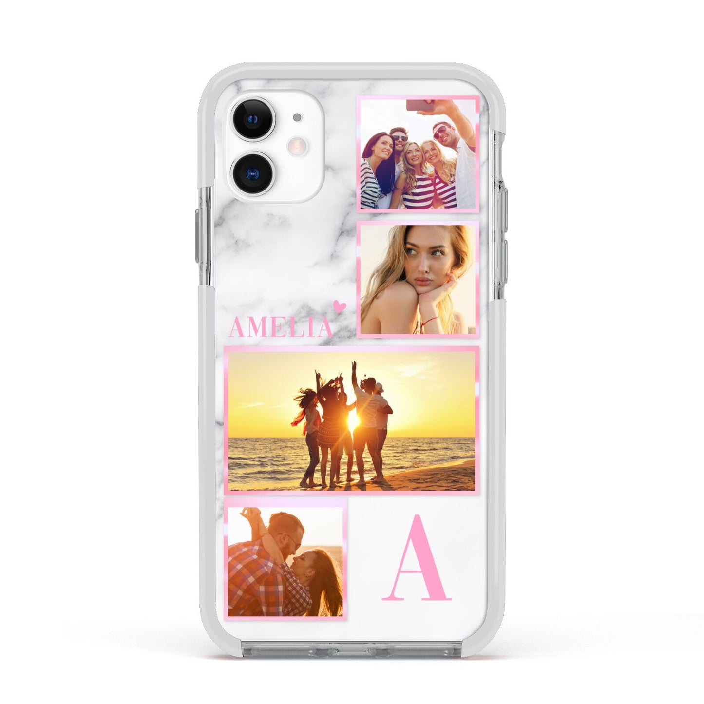 Personalised Marble Photo Collage Apple iPhone 11 in White with White Impact Case
