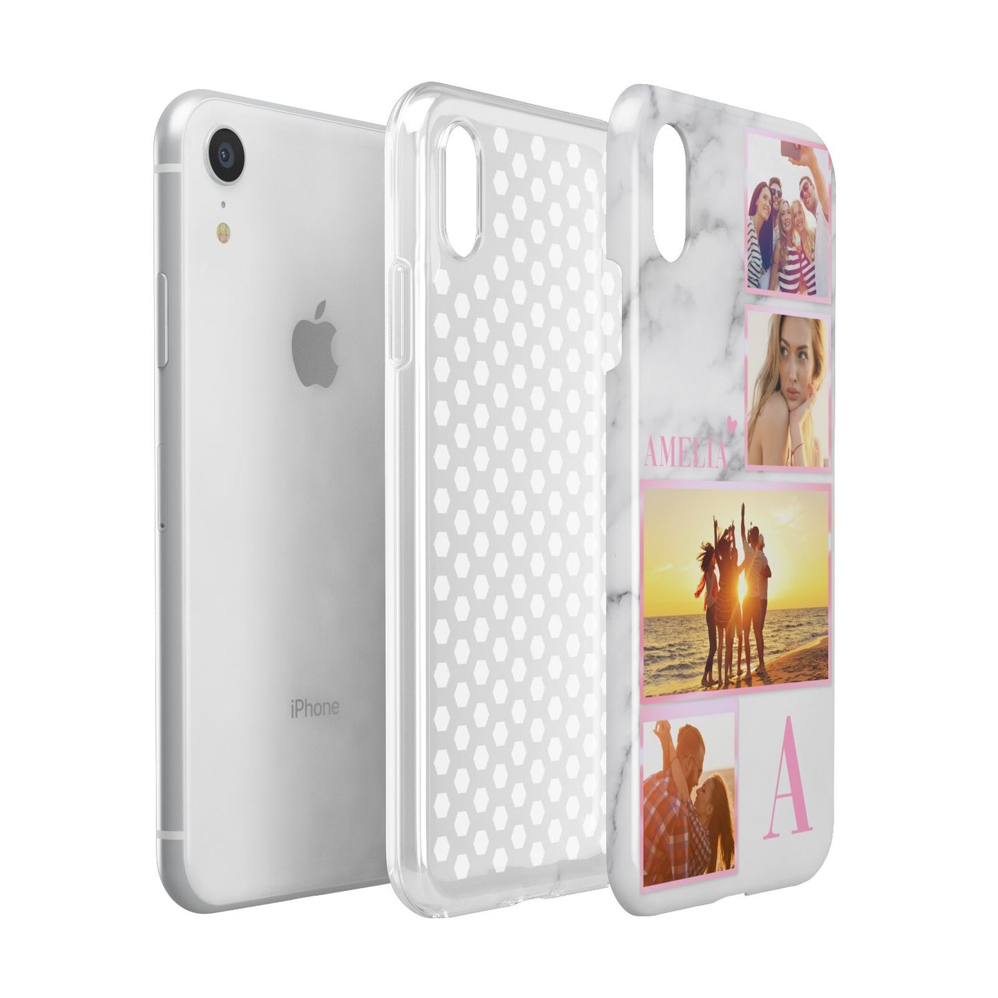 Personalised Marble Photo Collage Apple iPhone XR White 3D Tough Case Expanded view