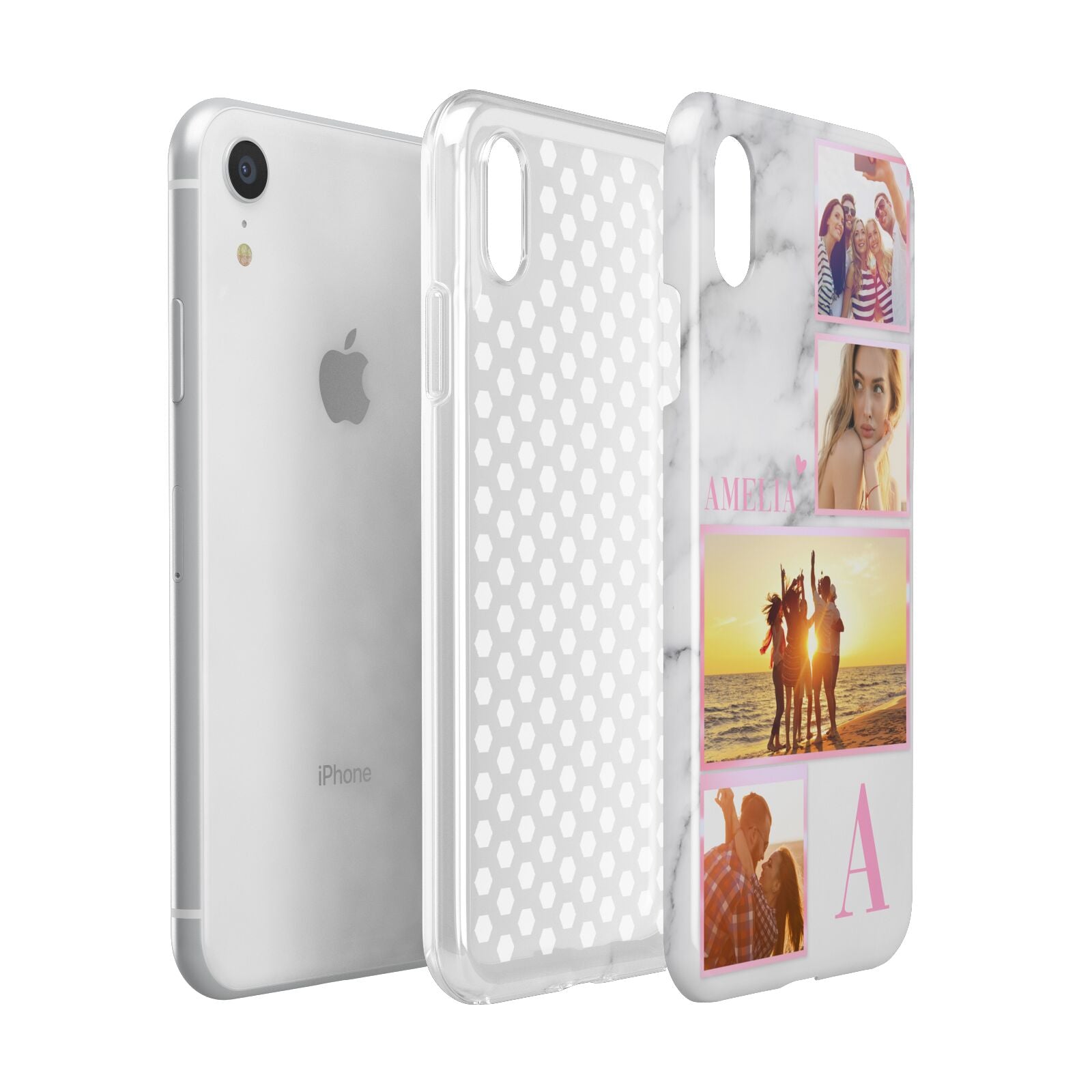 Personalised Marble Photo Collage Apple iPhone XR White 3D Tough Case Expanded view