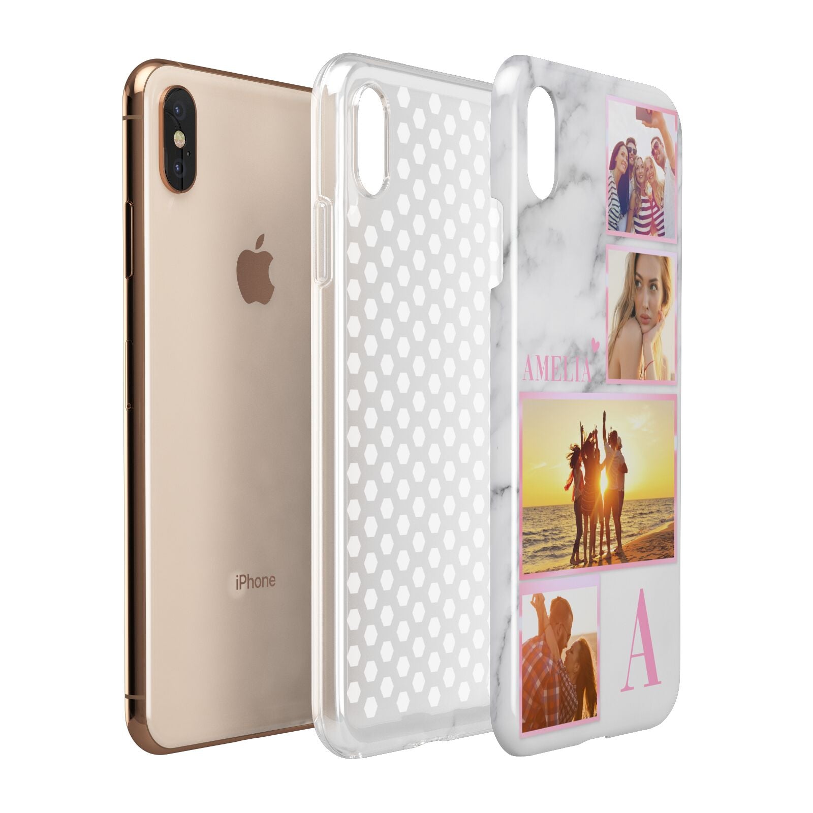 Personalised Marble Photo Collage Apple iPhone Xs Max 3D Tough Case Expanded View