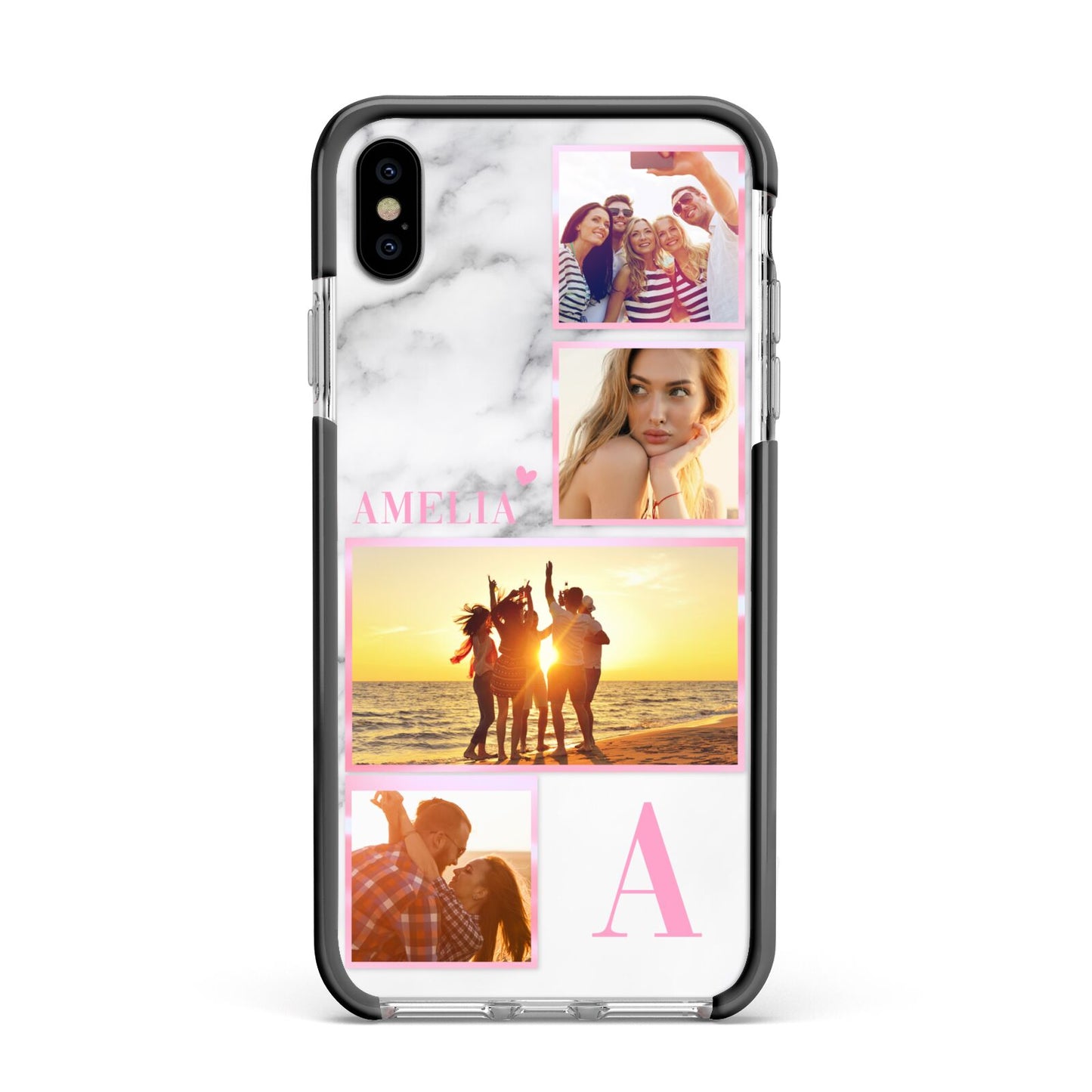 Personalised Marble Photo Collage Apple iPhone Xs Max Impact Case Black Edge on Silver Phone