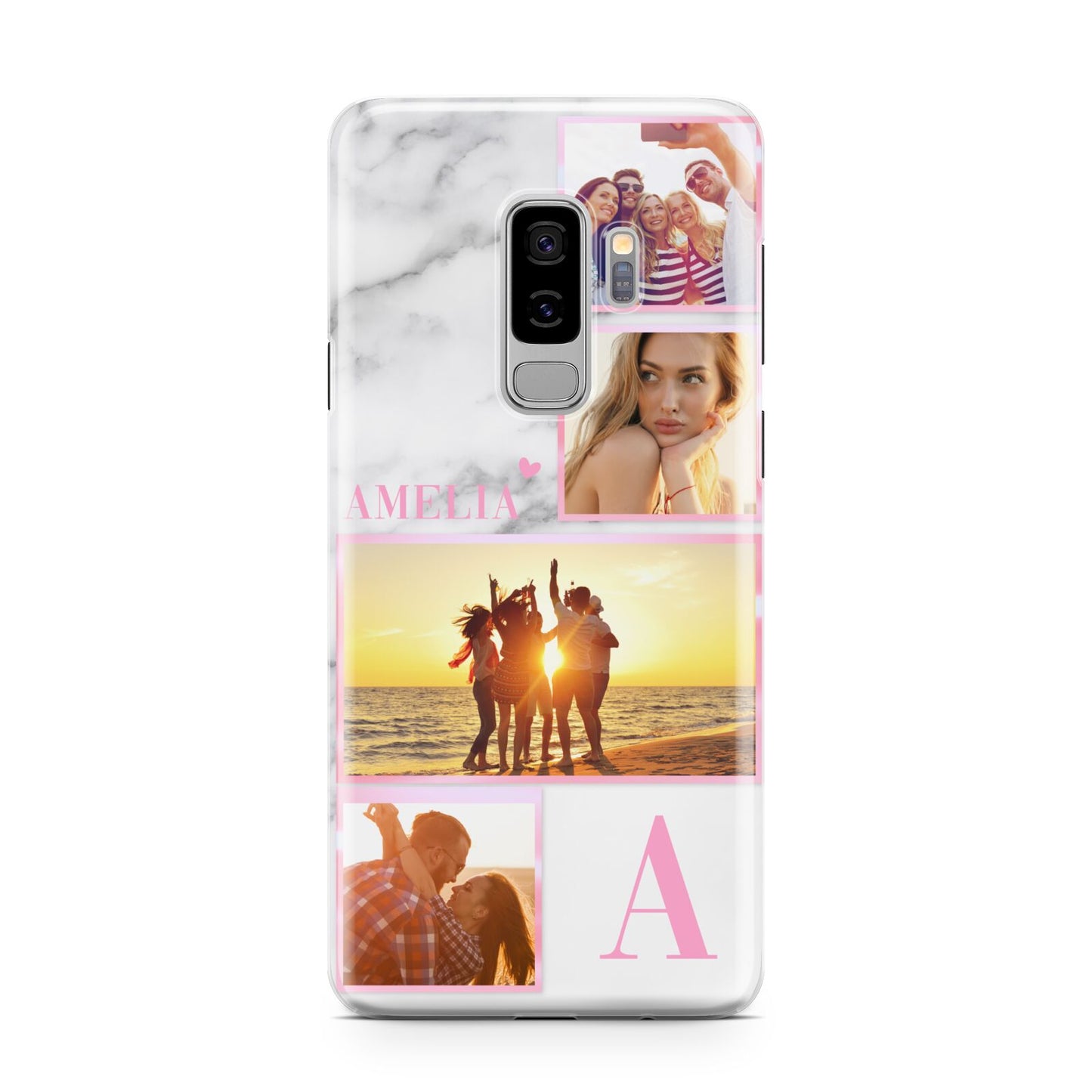 Personalised Marble Photo Collage Samsung Galaxy S9 Plus Case on Silver phone