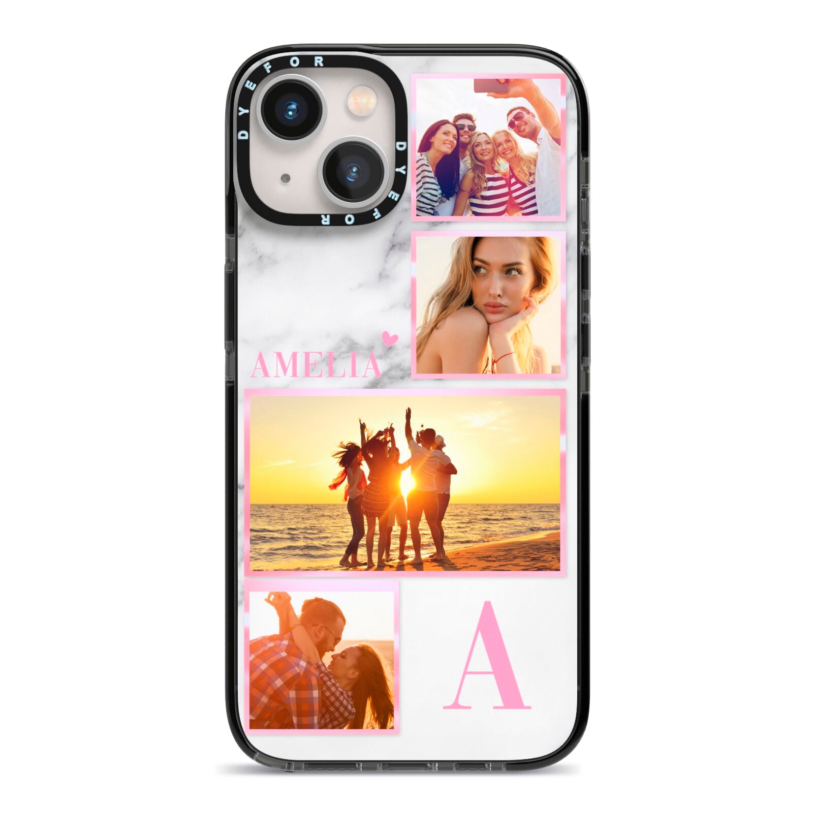Personalised Marble Photo Collage iPhone 13 Black Impact Case on Silver phone