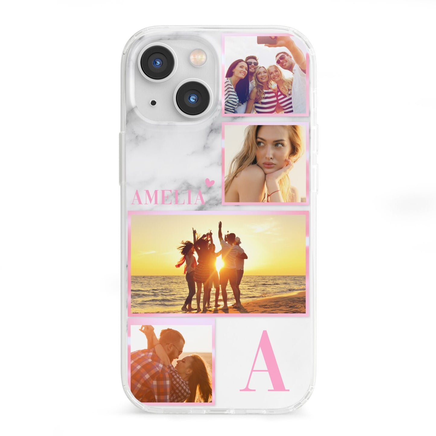 Personalised Marble Photo Collage iPhone 13 Mini Clear Bumper Case