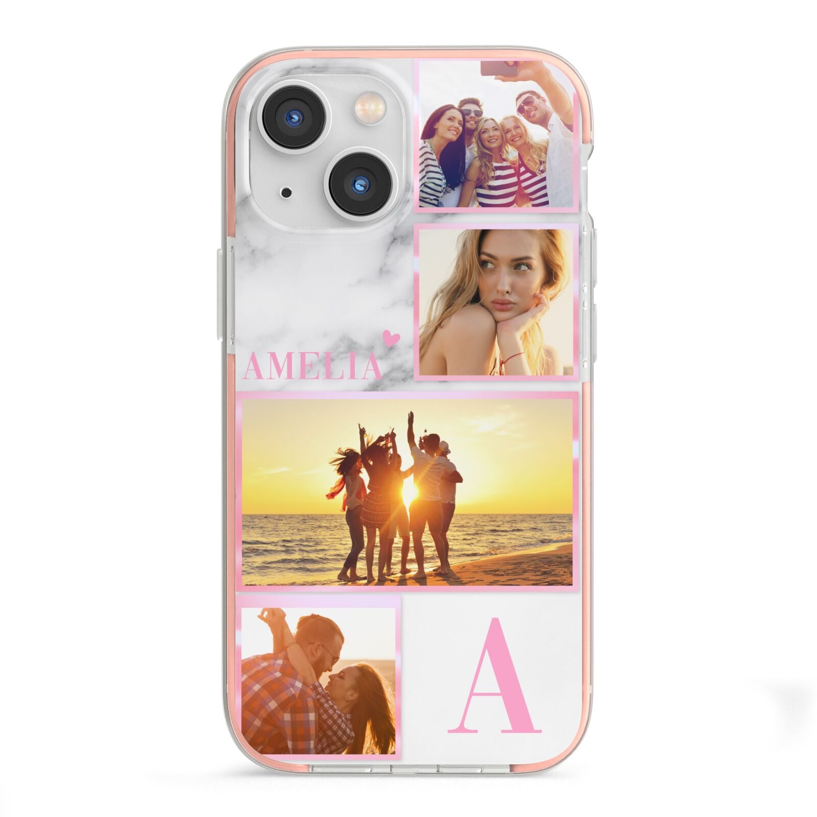 Personalised Marble Photo Collage iPhone 13 Mini TPU Impact Case with Pink Edges