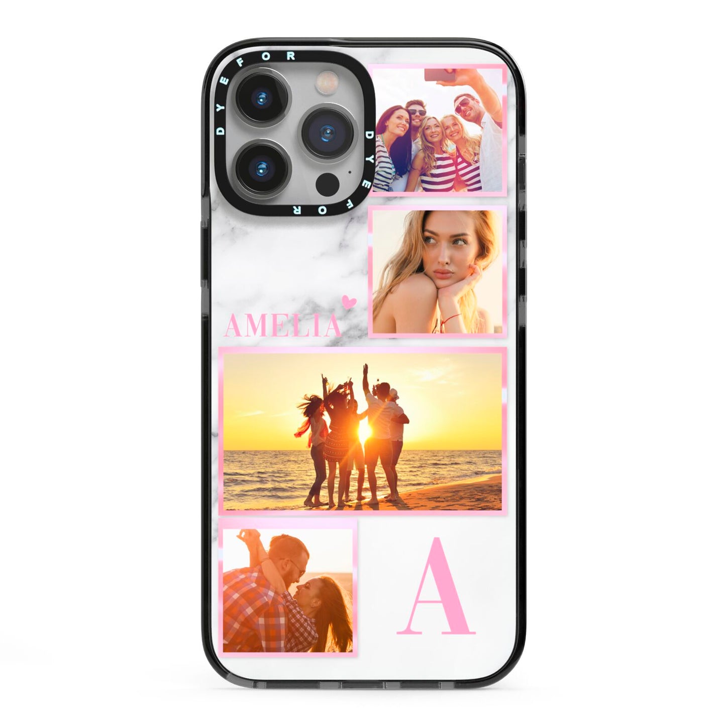 Personalised Marble Photo Collage iPhone 13 Pro Max Black Impact Case on Silver phone