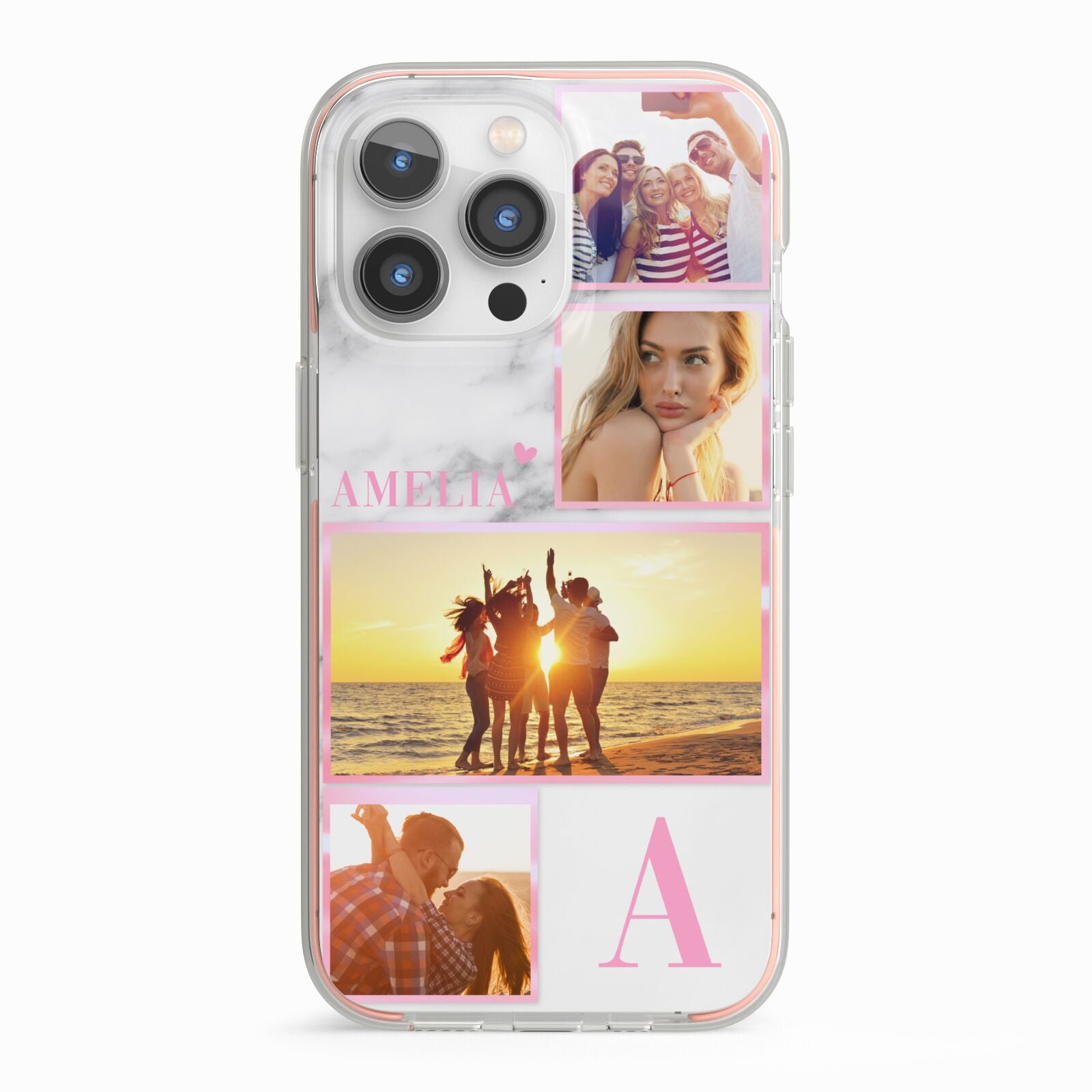 Personalised Marble Photo Collage iPhone 13 Pro TPU Impact Case with Pink Edges
