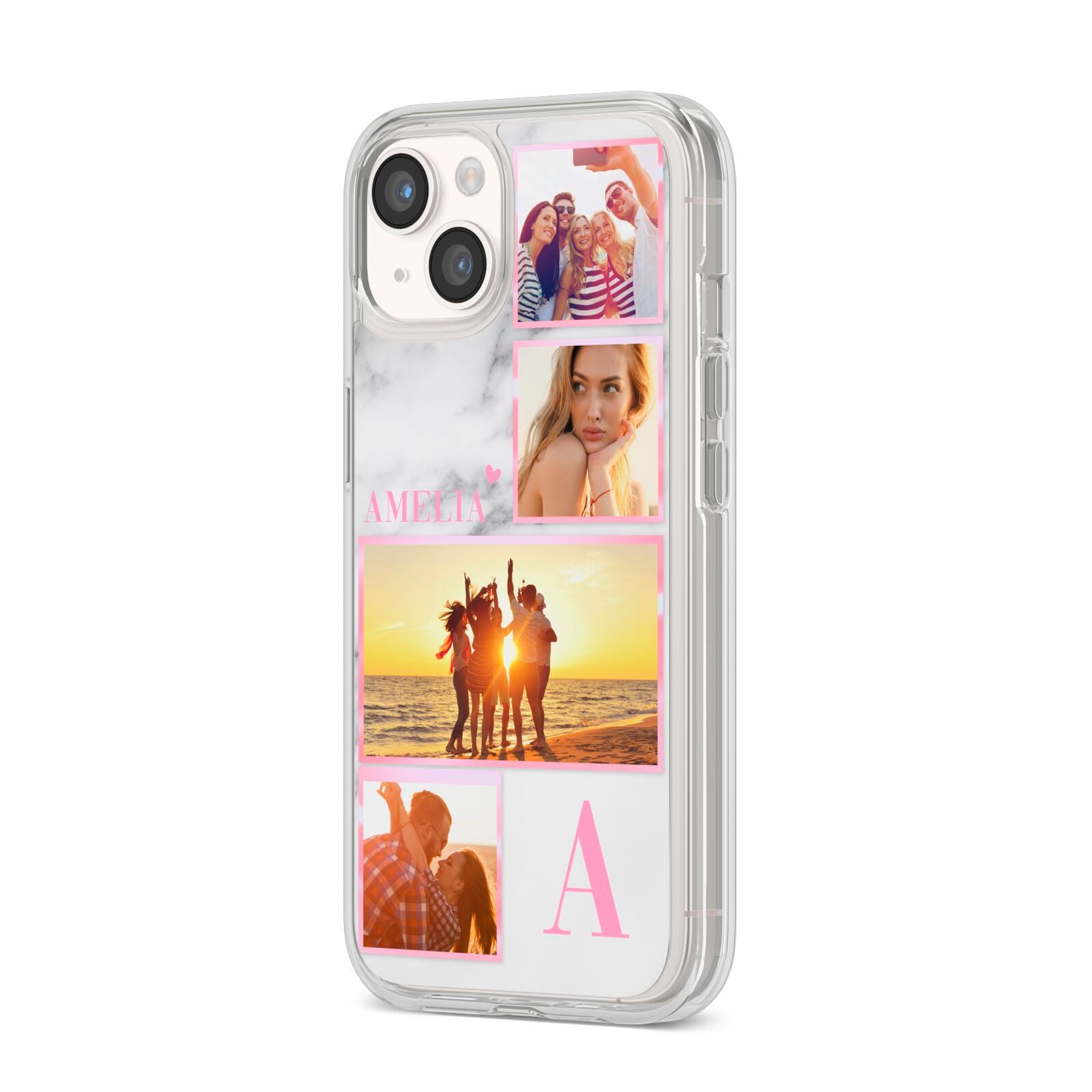 Personalised Marble Photo Collage iPhone 14 Clear Tough Case Starlight Angled Image