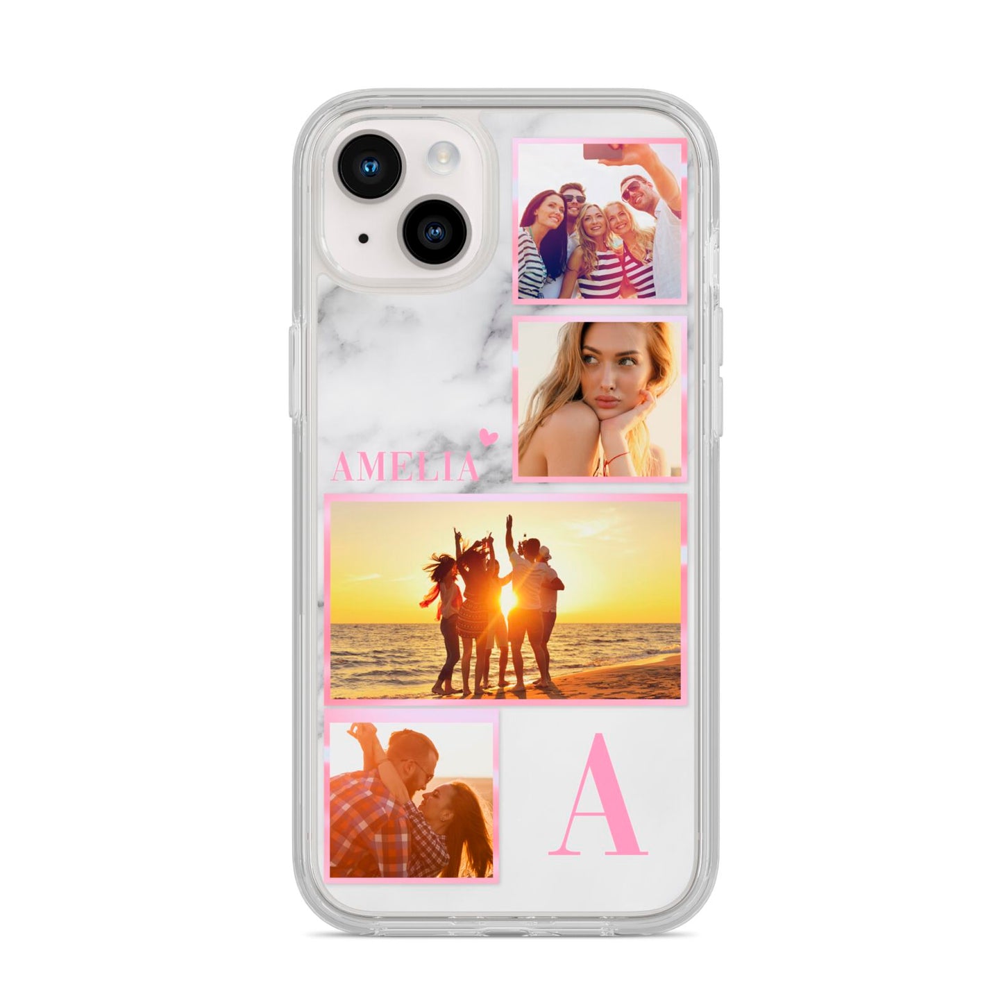 Personalised Marble Photo Collage iPhone 14 Plus Clear Tough Case Starlight