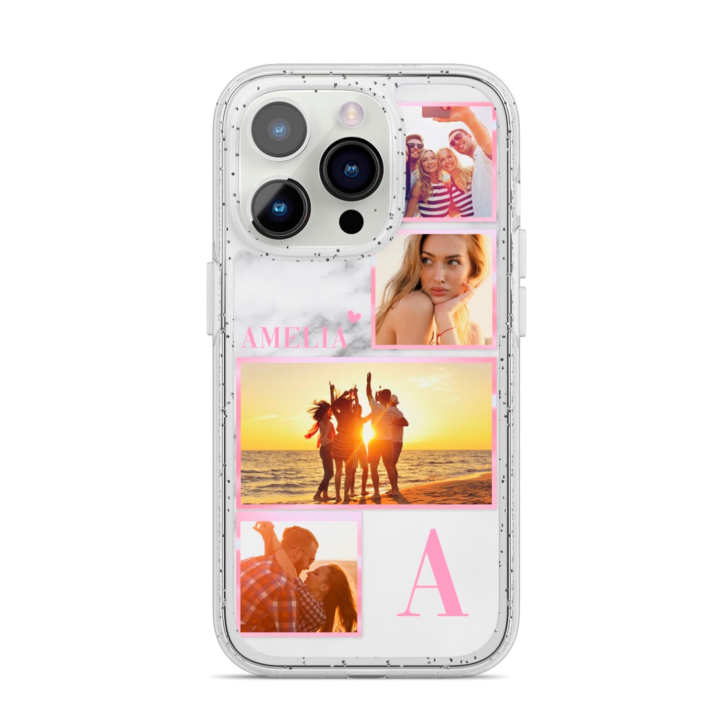 Personalised Marble Photo Collage iPhone 14 Pro Glitter Tough Case Silver