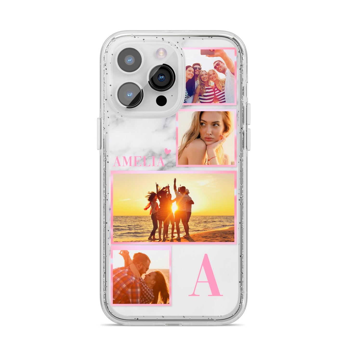 Personalised Marble Photo Collage iPhone 14 Pro Max Glitter Tough Case Silver