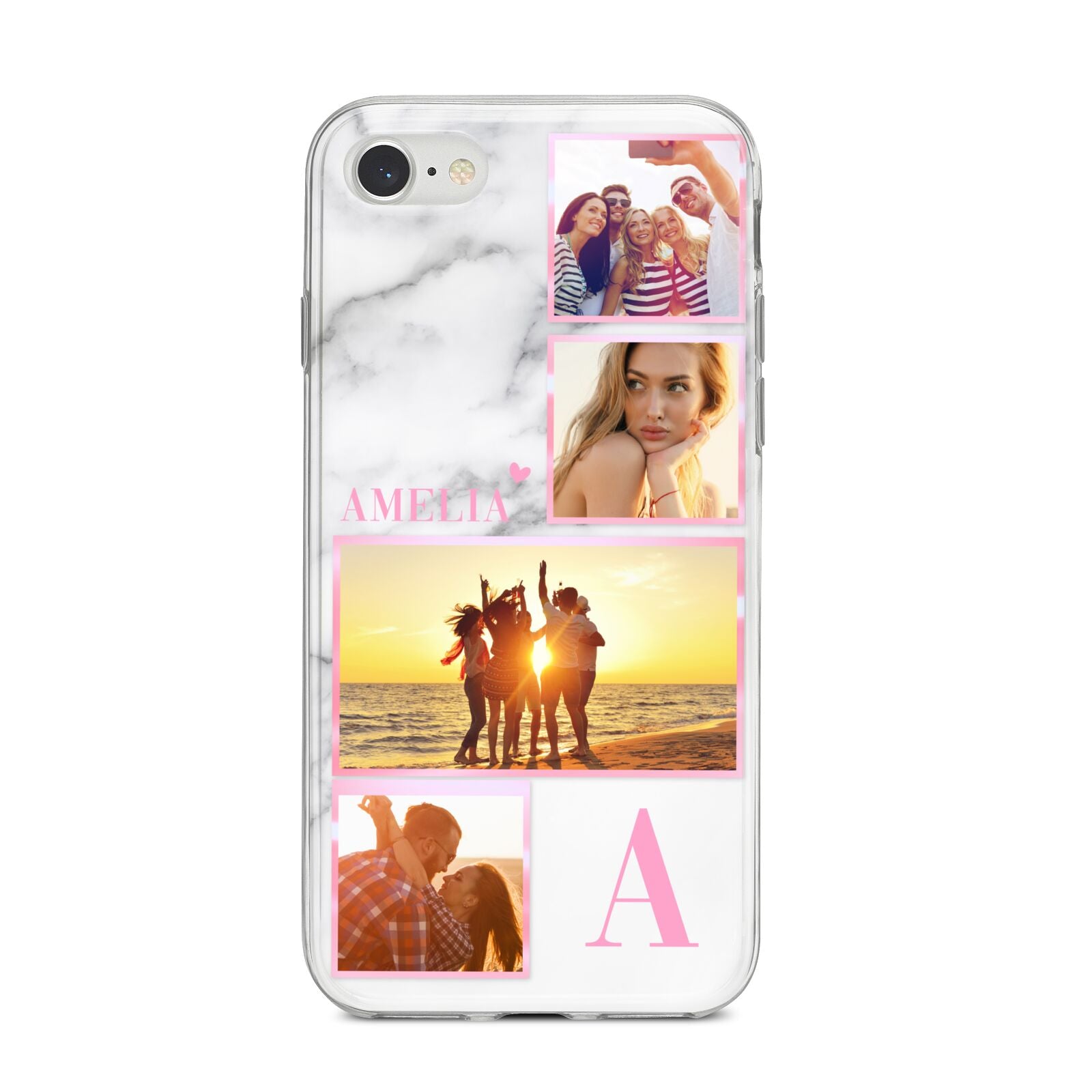 Personalised Marble Photo Collage iPhone 8 Bumper Case on Silver iPhone